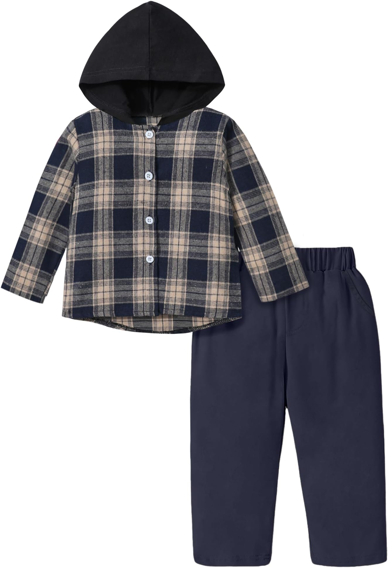MIGUToddler Boy Clothes Boys Fashion Hoodies Outfit Plaid Long Sleeve Hoddie Blue Pants 2Pcs Clothing Set