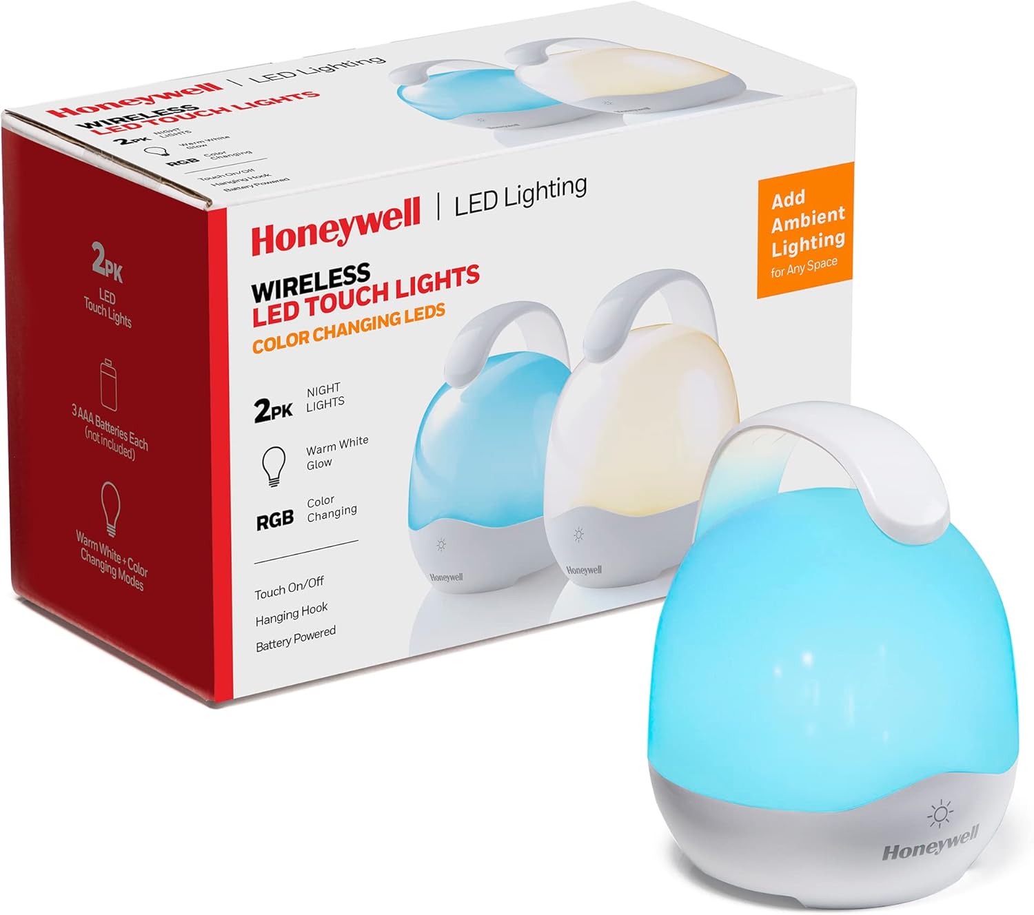 Honeywell Wireless LED Touch Lights, 2Pack Portable Night Lights, Warm