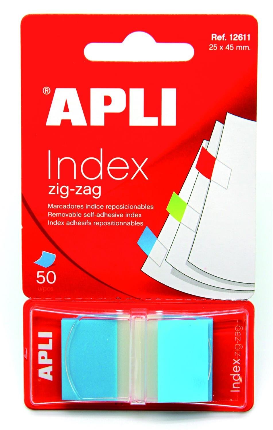 APLI Adhesive Index Film Fluorescent Colours Zig-zag, Blue 45 x 25 mm