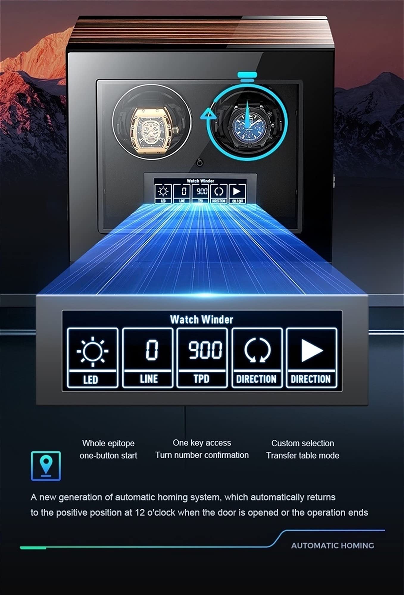LXMQEF Zegarek Winder Box Automatico Orologio Box Guarda Storage Display con Motore Silenzioso Cuscini Regolabili e LCD Ekran dotykowy Podświetlenie LED Telecomand