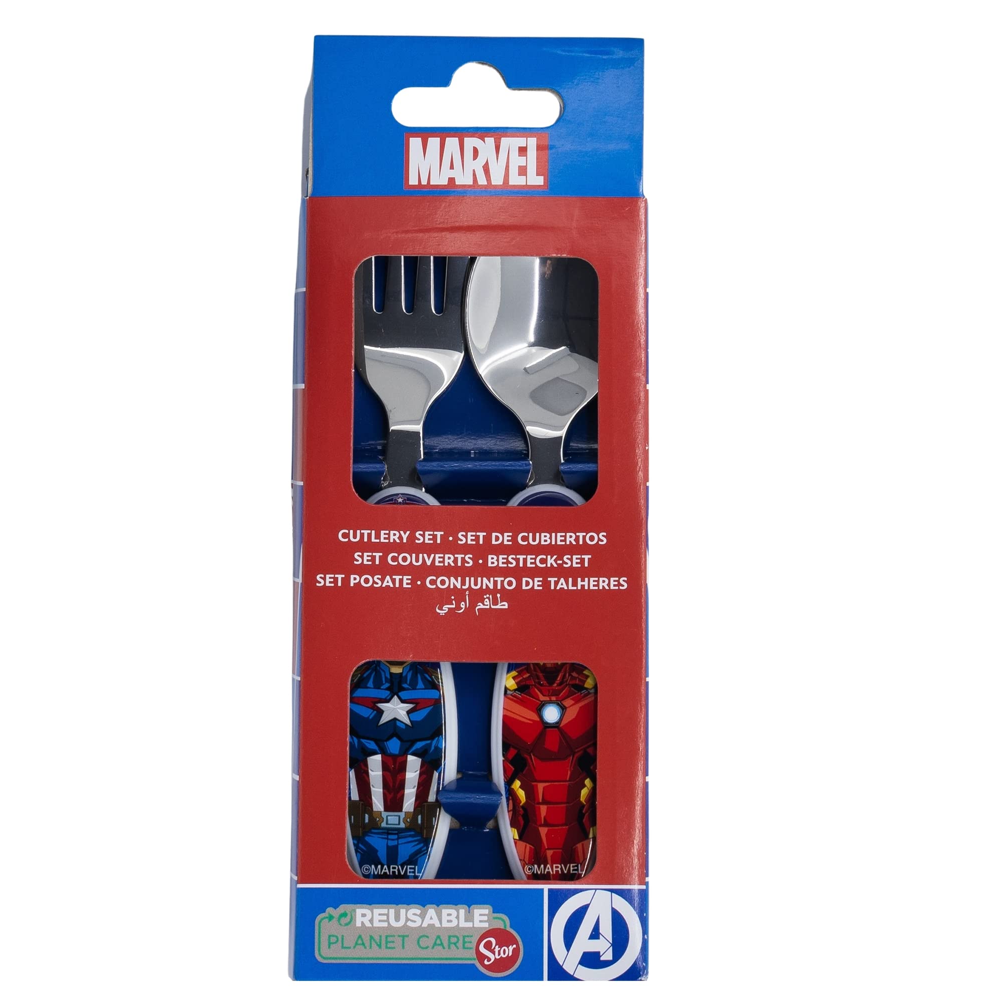 Marvel Avengers - Juego de 2 tenedores y cuchara de acero inoxidable