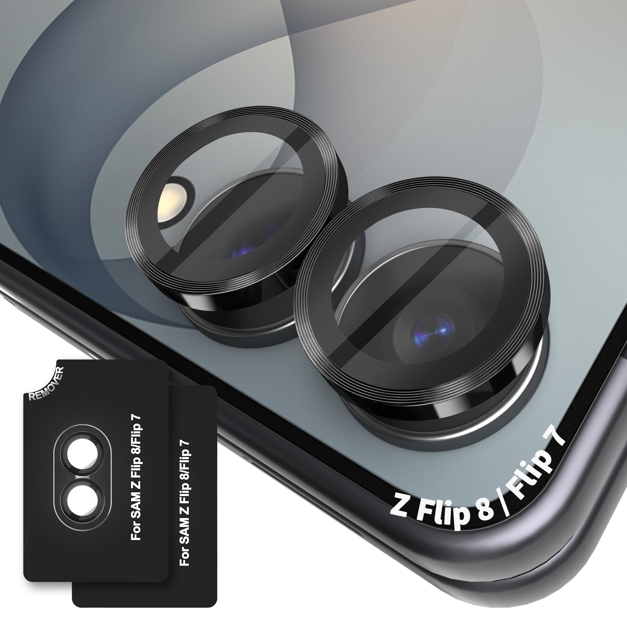 Orzero 9H Glass Camera Lens Protector for Z Flip 8/Flip 7-Black, 2 Set