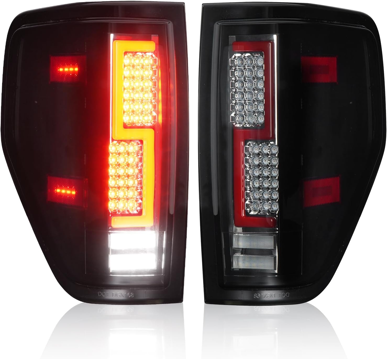 LED Tail Lights + 3rd Third Brake Cargo Lamp for Ford F150 2009-2014 (Fleetside Bed Model), High Mount Stop Light Rear Taillight Assembly, Chrome Housing Smoke Lens, 3Pcs