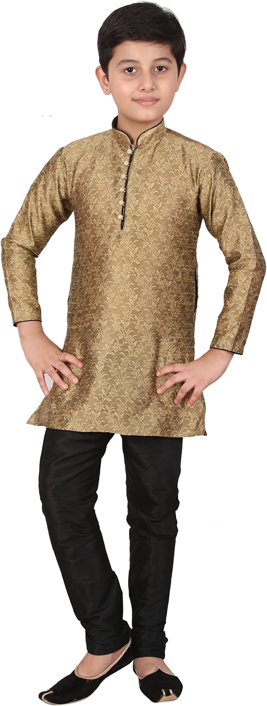 Pro-Ethic Style Developer Silk Kids Kurta Set for Boys | Indian Traditional Wear | Pack of 1 (BROWN, 7-8 Years)
