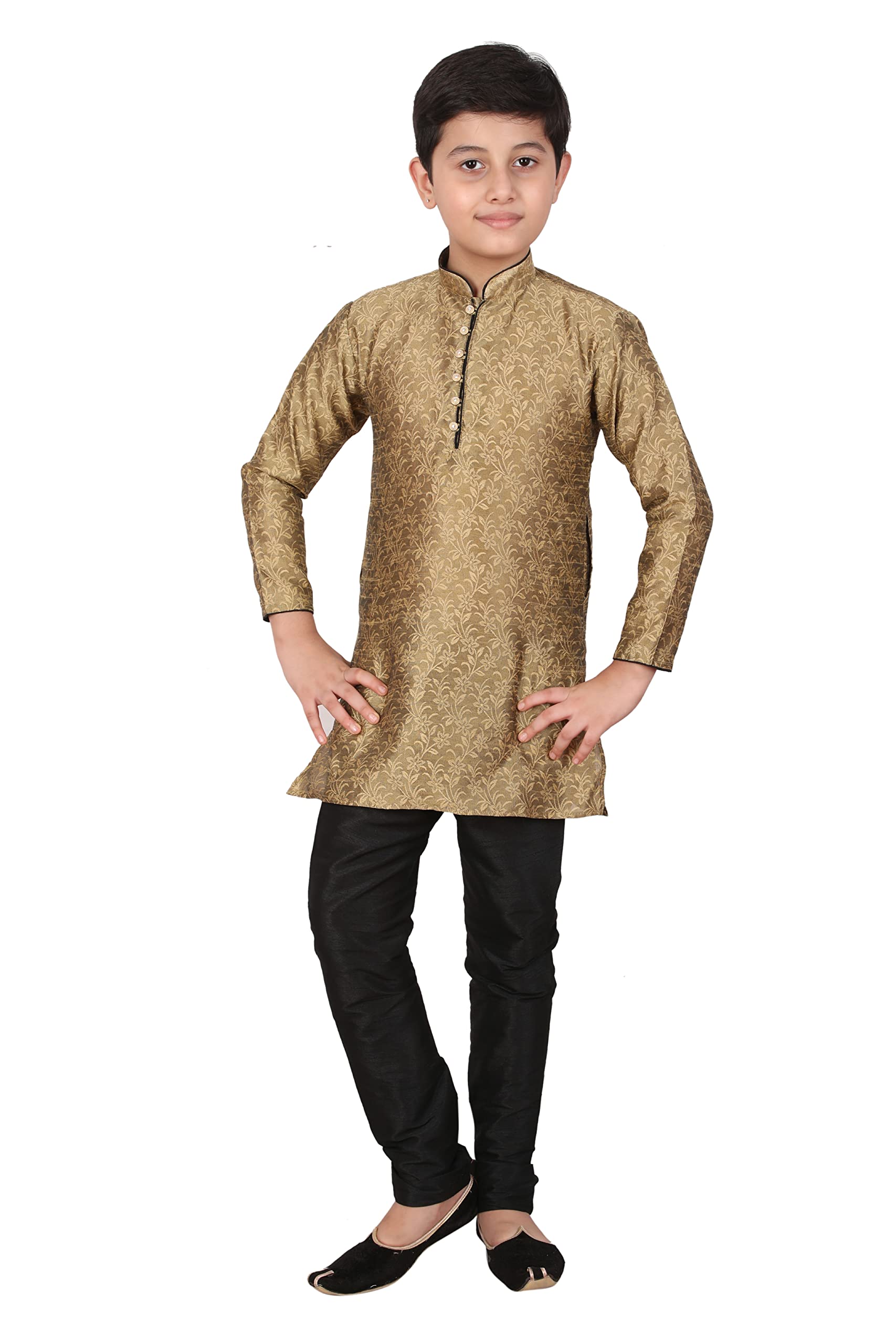 Pro-Ethic Style Developer Silk Kids Kurta Set for Boys | Indian Traditional Wear | Pack of 1 (BROWN, 7-8 Years)