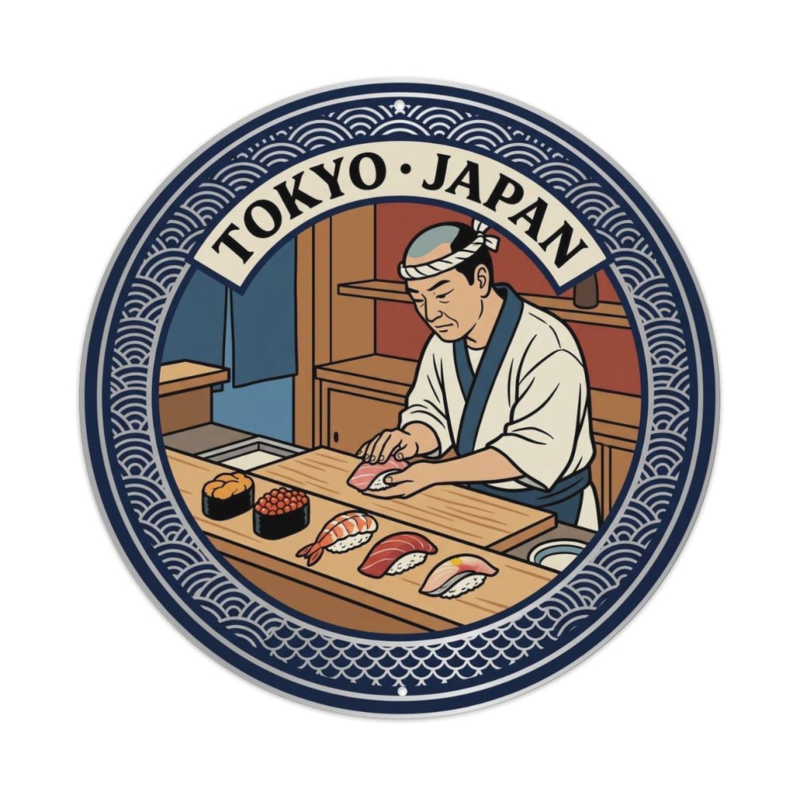 Tokyo Tsukiji Sushi Master Nigiri Street Food Local Metal Tin Sign