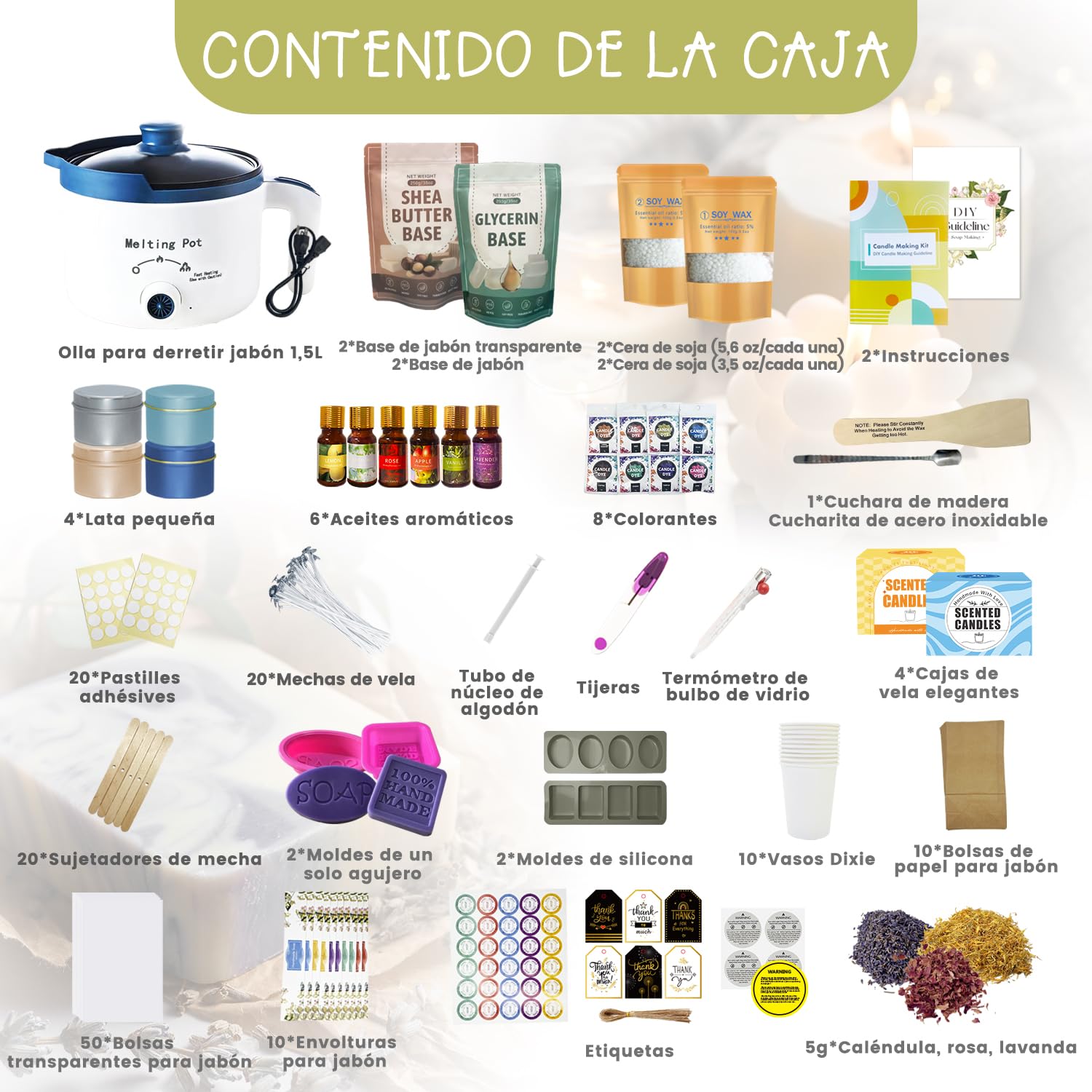 LFISGNN Kit De Fabricación De Velas Y Jabón 2 En 1 Para Principiantes, Kit Completo De Bricolaje Para Hacer Barras De Jabón Hechas A Mano Y Velas Perfumadas Con Olla De Fusión Y Accesorios