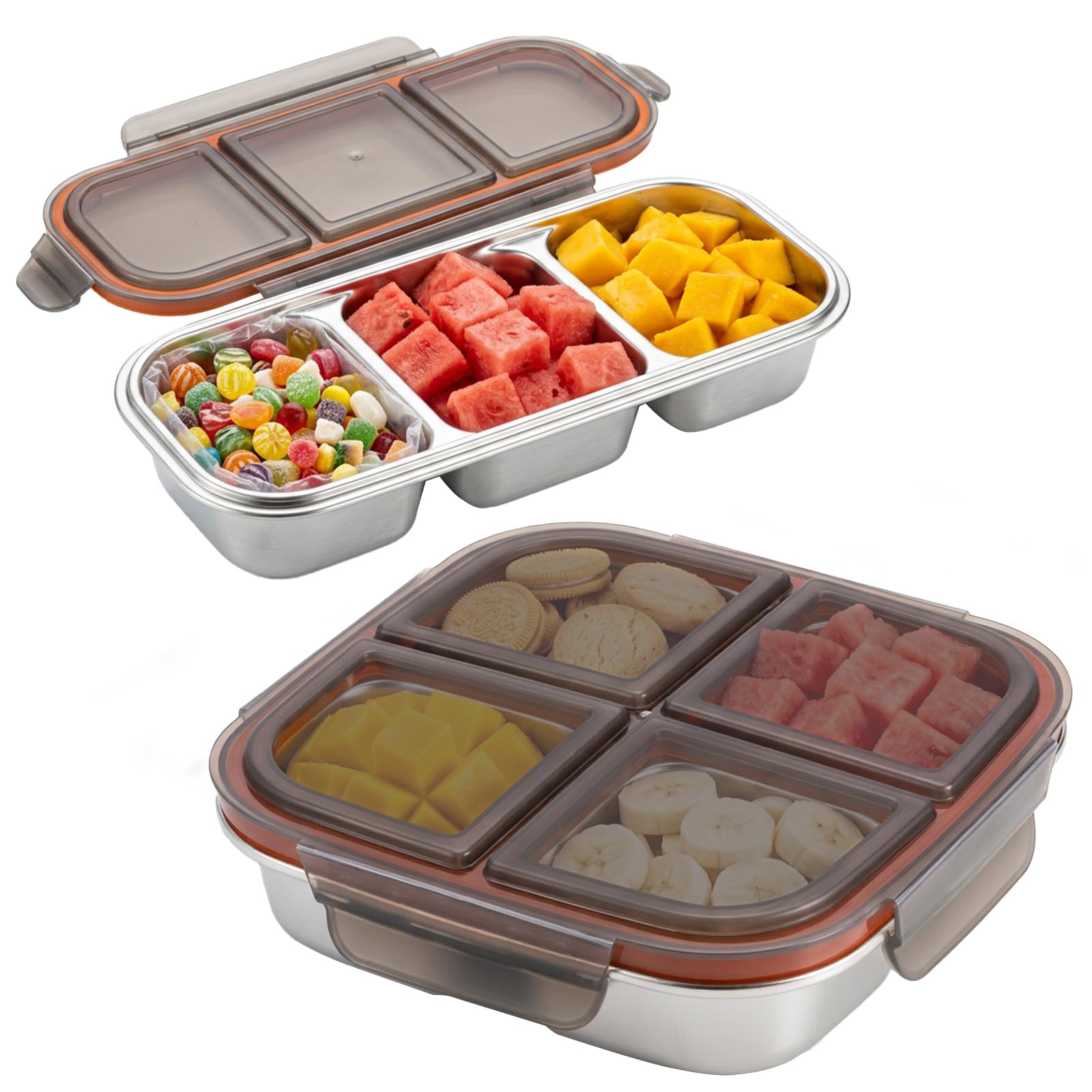 2 Pack Snack Box with 4 Compartments, Lunch Boxes, Bento Lunch Box, 600ml