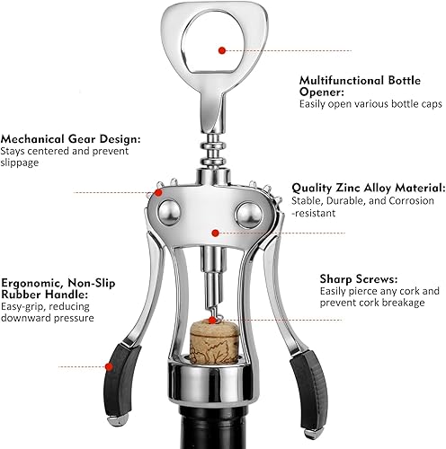 Miniatura 19 de KORCCI Abridor de vino, sacacorchos de aleación de zinc resistente, abrebotellas de cerveza de alta calidad, accesorios multifuncionales para vino