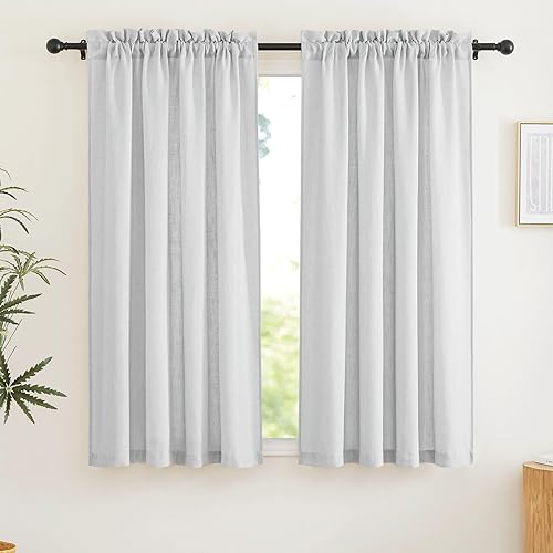 RYB HOME- Cortinas semitraslúcidas de tela texturizada suave y duradera, panel de cortina para habitación, oficina, vestíbulo, escuela, gris paloma,