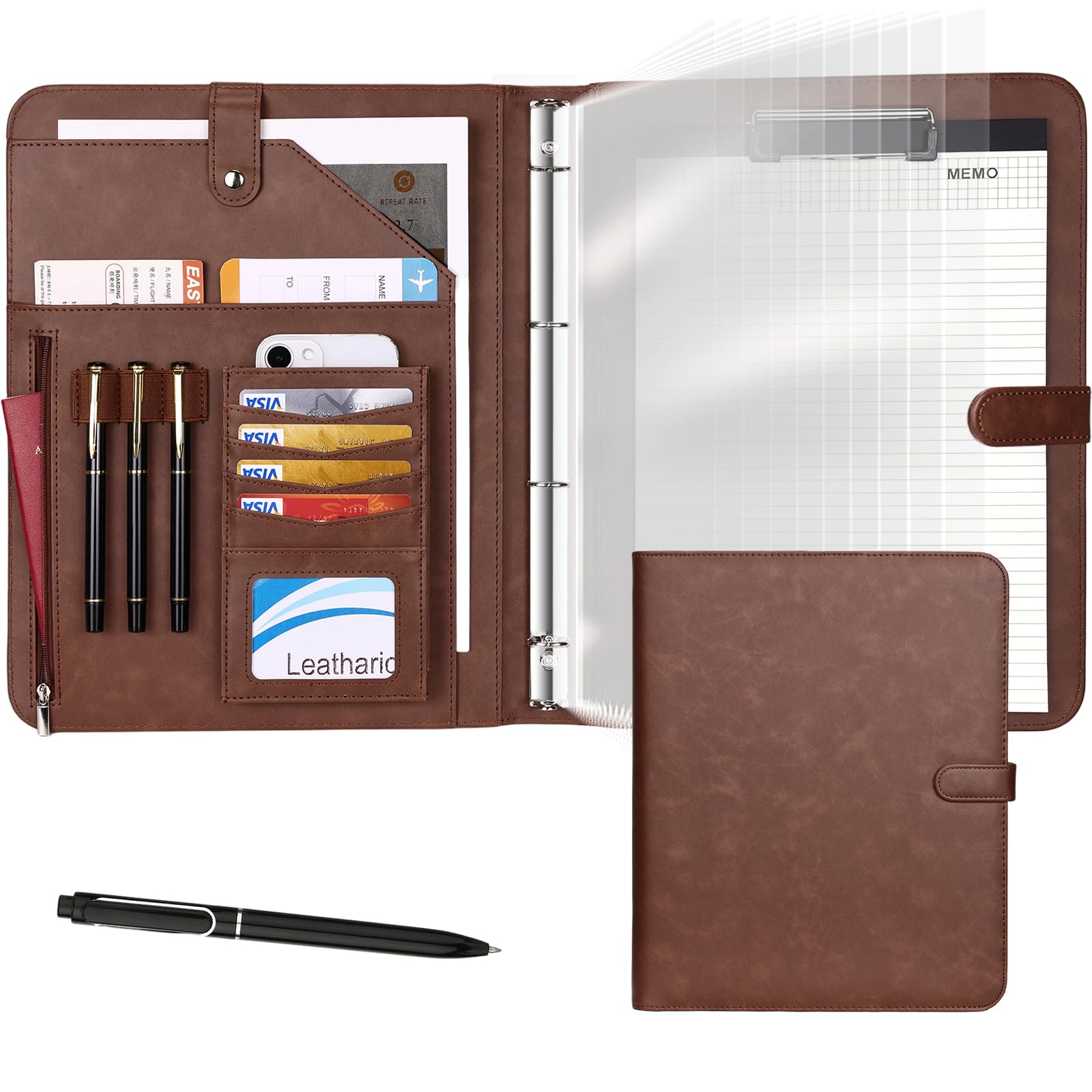 Leathario Portfolio Folder A4, 4-Ring Conference Folder, Ducument Holder