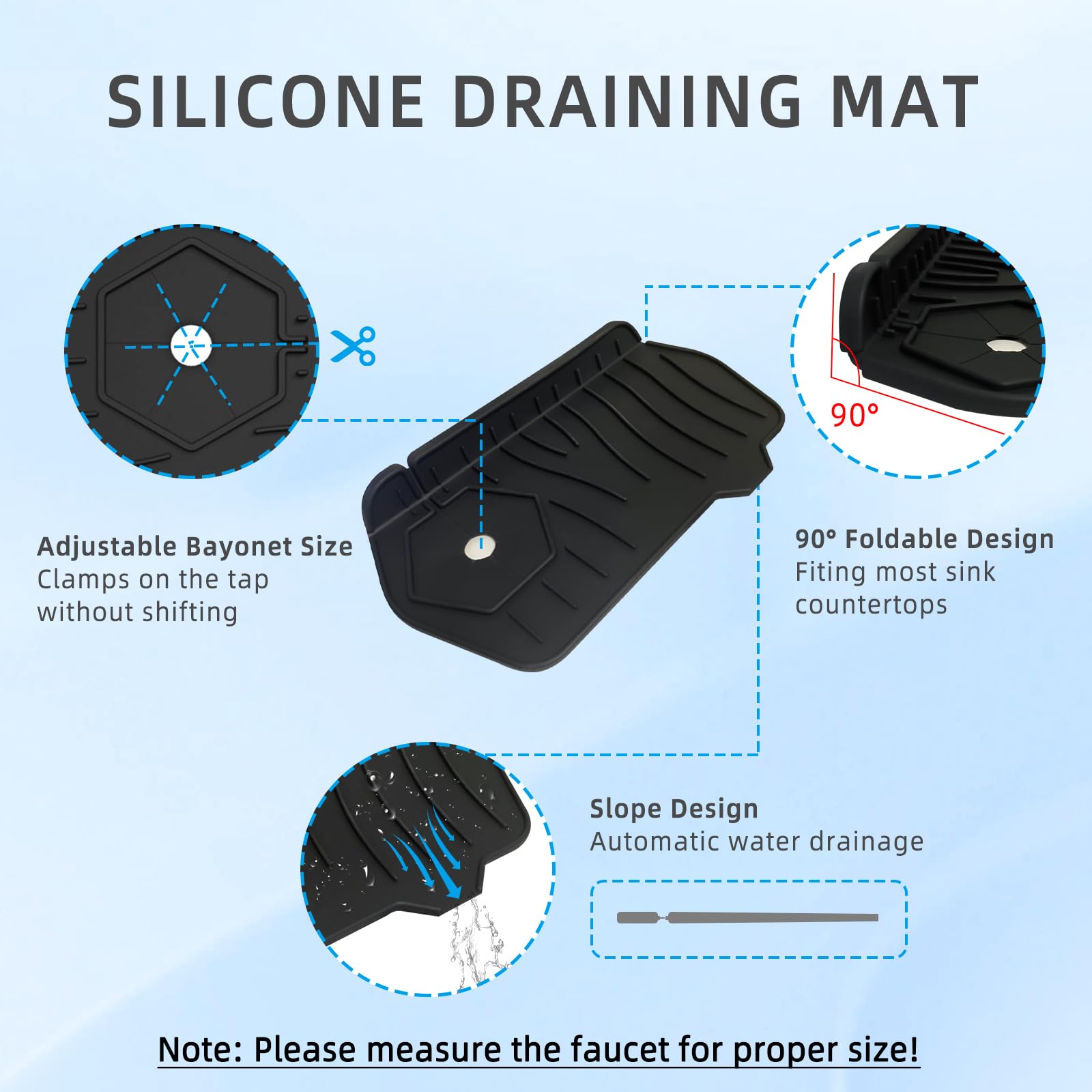 2 szt. Silikonowa mata do zlewu, 24,5 × 15,3 cm Kran Drain Pad do kranów o średnicy do 7,5 cm, silikonowa mata do ścieków składanych, mata do zlewu kuchnia i łazienka