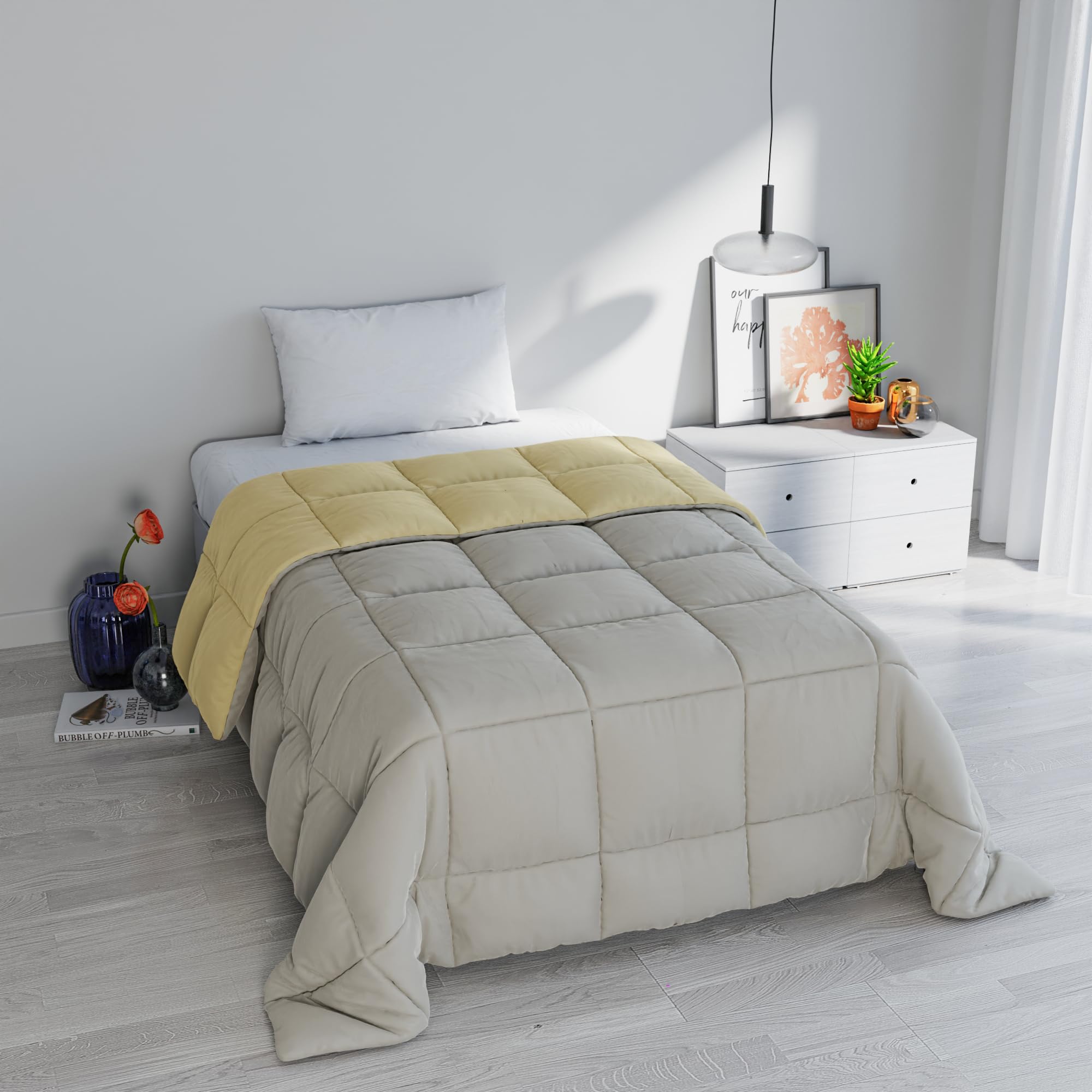 Italian Bed Linen ELEGANT Winter Quilt, Light Grey/Cream, 220x260cm
