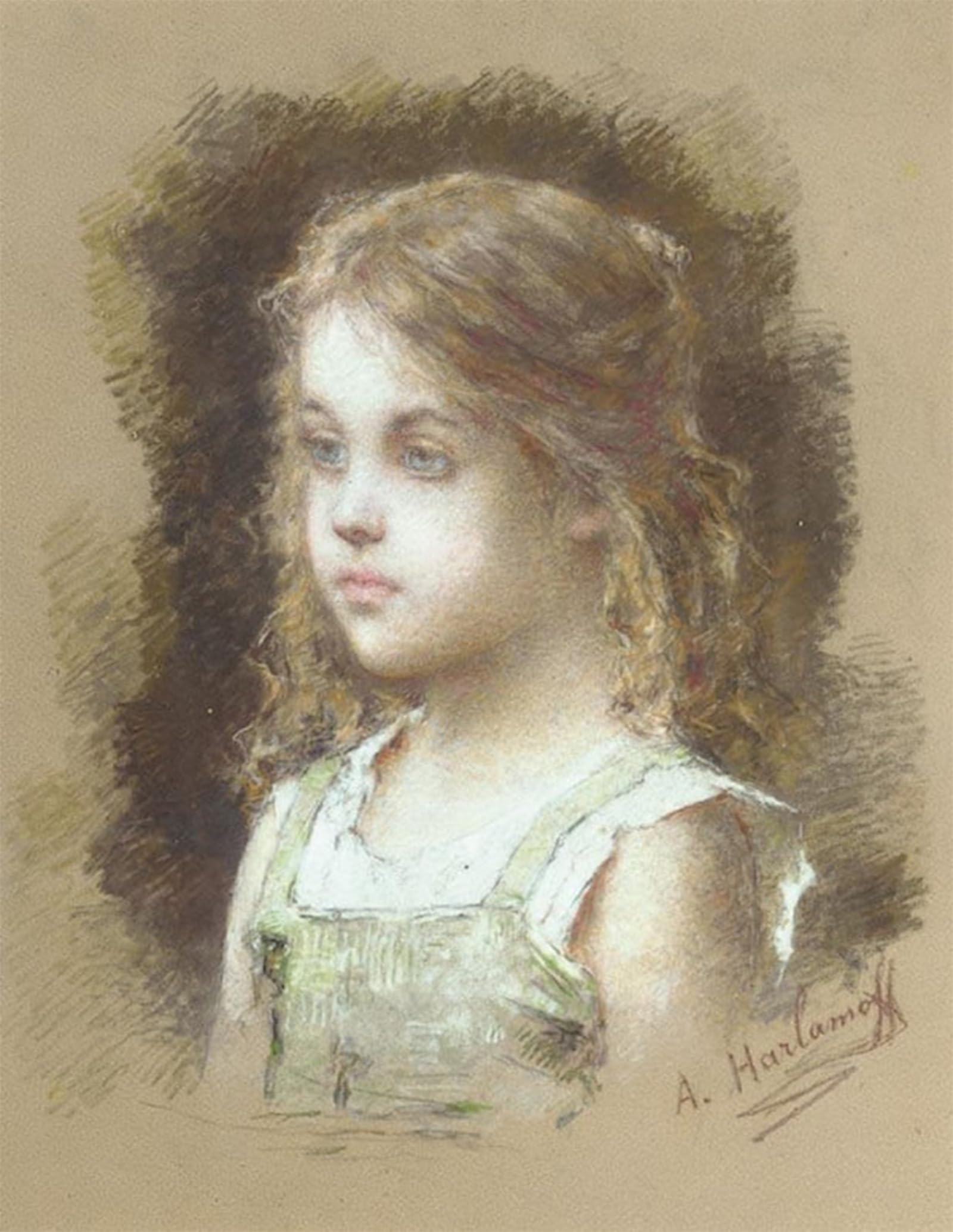 ARTXLXXBN Famous Prints Artwork Pictures Poster Painting Art Young Girl in a Green Tunic by Alexei Alexeivich Harlamoff Artwork Landscape Pictures for Home Decor 60x90cm