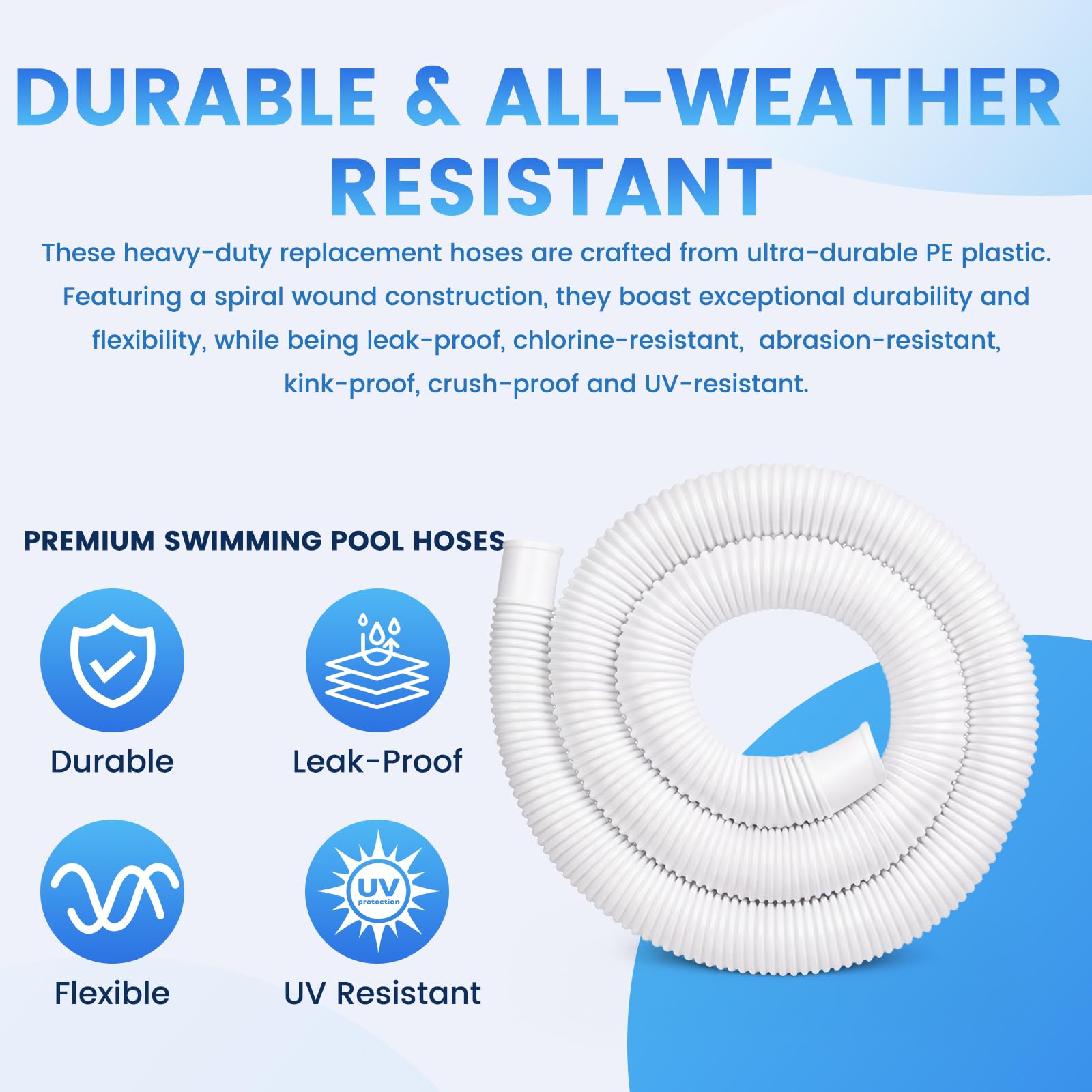 Tubo di ricambio per piscina da 1,3 cm per piscine fuori terra, diametro 149,9 cm, tubo di ricambio compatibile con Intex Coleman Surface Skimmer (bianco)