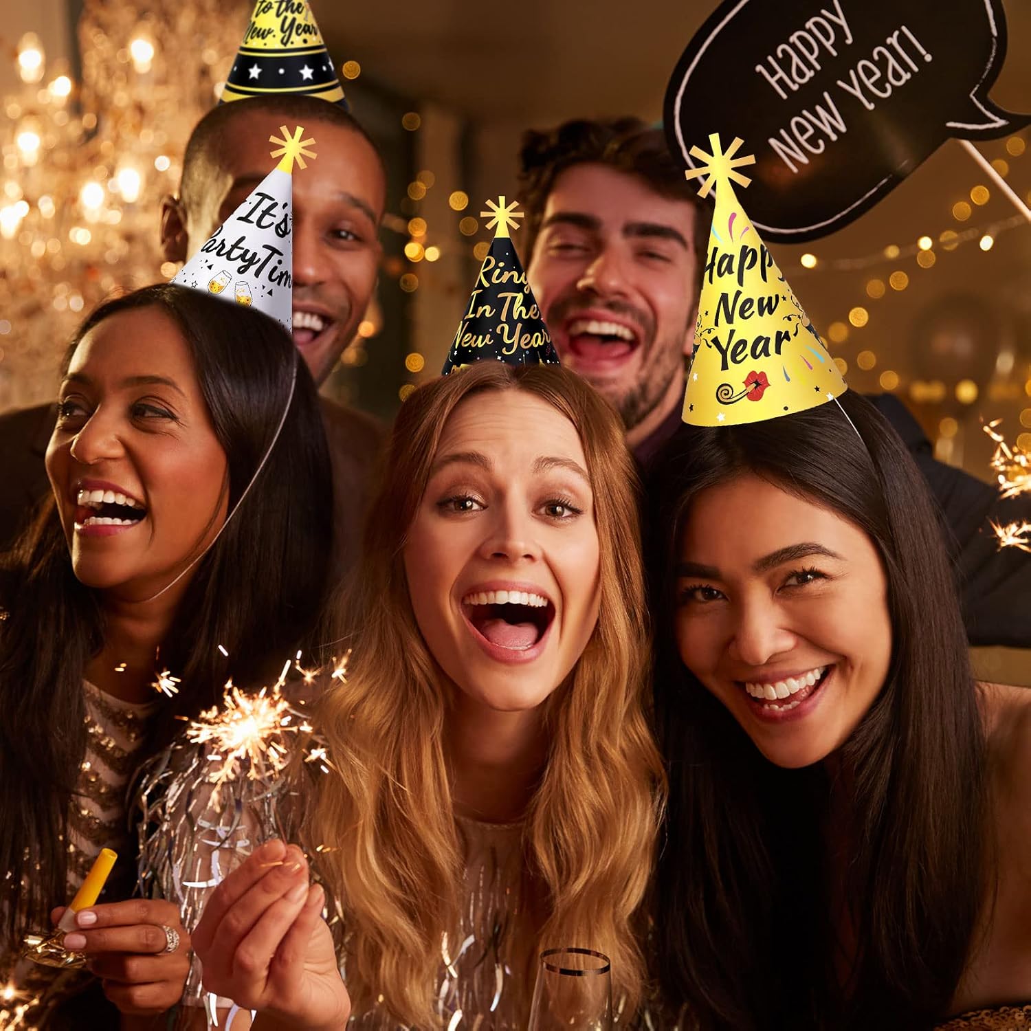 HOWAF New Years Eve Hats, New Years Eve Party Supplies 2026 Decorations Happy New Year Party Cone Hats NYE Favors Top Hat
