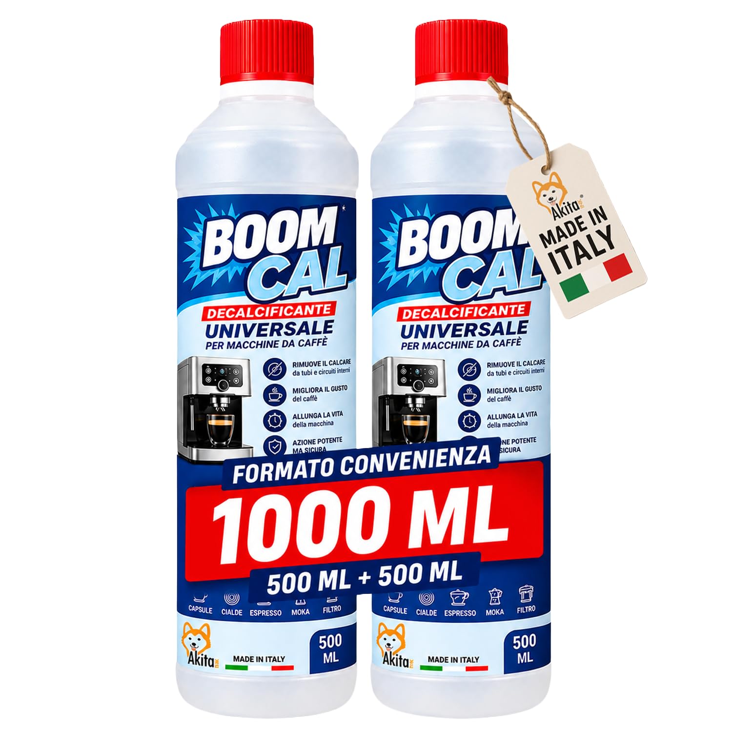 Akitaink Decalcificante Universale per Macchine da Caffè 1000 ml, 2 Flaconi da 500 ml per Pulizia e Manutenzione di Macchine Espresso e Automatiche