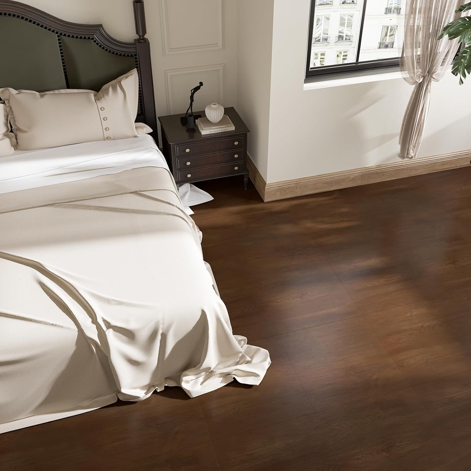 VaryStyle 6-Sheet Vinyl Flooring Brown Walnut Wood Floor Tiles Peel and Stick Waterproof Bathroom Flooring Tiles Self Adhesive Stick on Floor 12"x12" Sticky Tiles for Floor Basement Kitchen Flooring