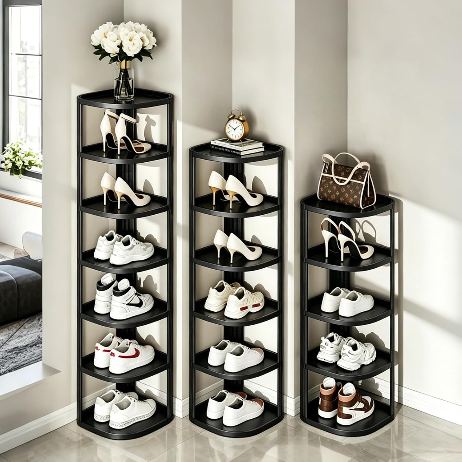 UFORU 8 Tier Vertical Shoe Rack,Tall Freestanding Corner Shoe Organizer