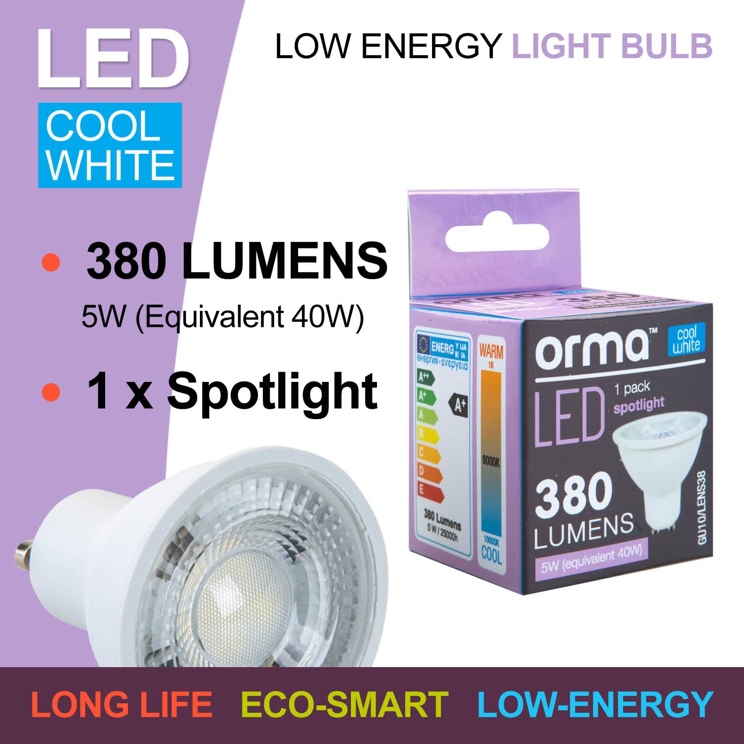 VFM - Cool White Spotlight Bulb 5W Led Gu10 380 Lumen Light - Orma - Image 2