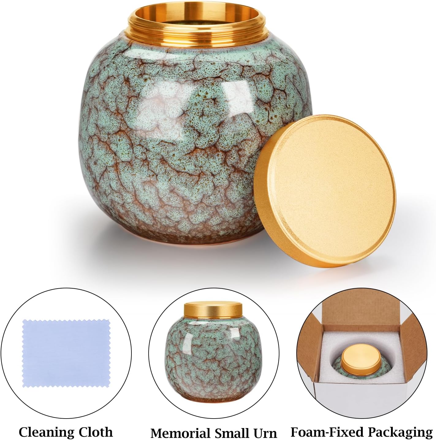 Personalized Small Urns for Human Ashes Keepsake Ceramic Mini Cremation Urns Memorial Small Urn for Ashes Funeral Keepsake Green Urn