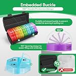 Organisateur hebdomadaire de pilules 4 Temps par jour, 7 Pill Box de jour avec 28 Extra Large Compartiments Daily Pill Case, Portable Pill Container Large Medicine Organizer Porte-vitamine pour suppléments Huile de poisson (Noir Colorful)