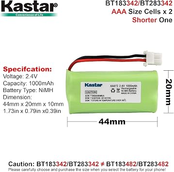 AT&T-Lucent BT183342 Cordless Phone Battery 2xAAA 2.4V Ni-MH 750mAh - Cordless Phone Replacement Battery