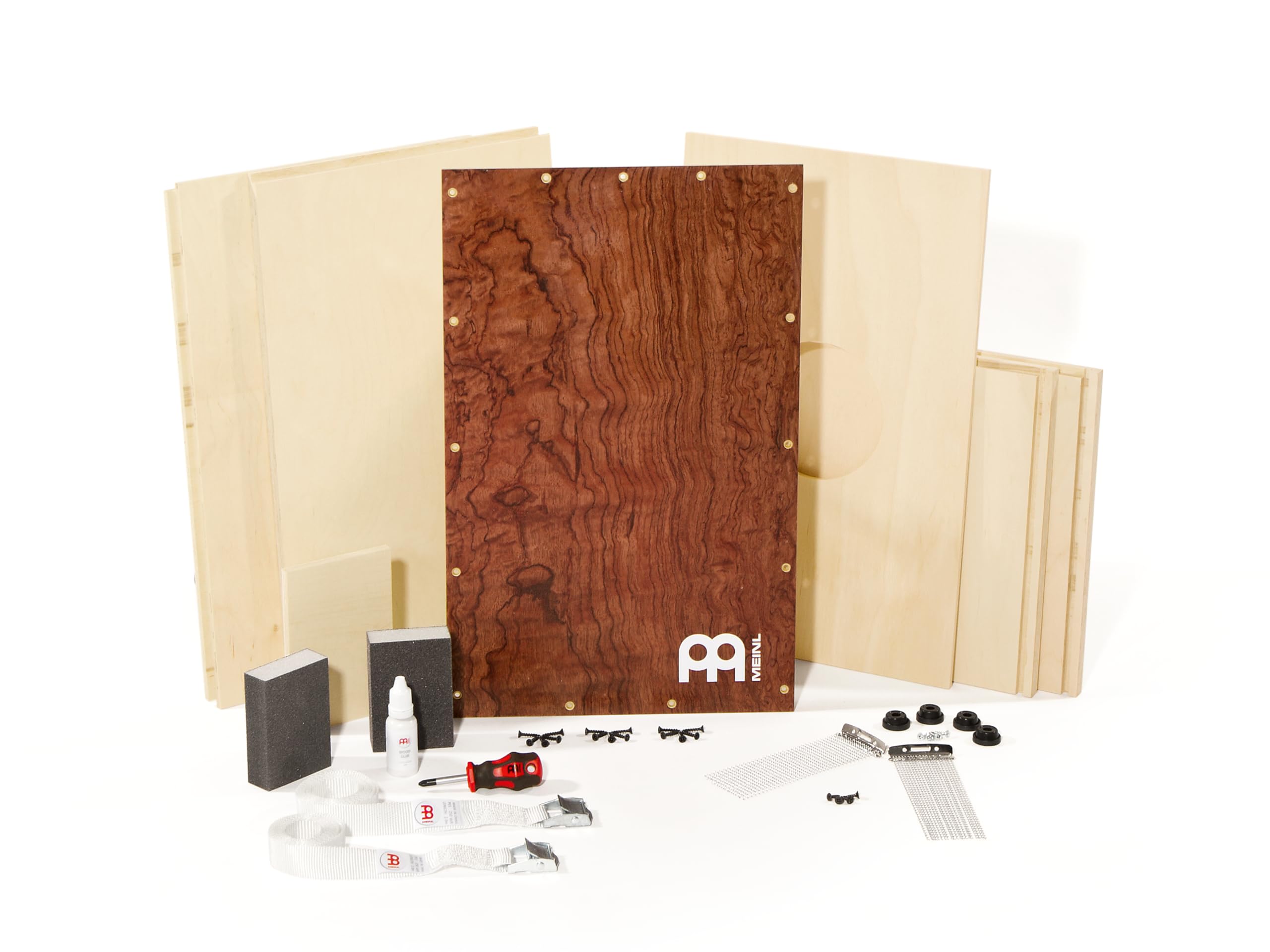 Meinl Percussion Deluxe Cajon Kit - Drum Box Grande Fai da Te - Include arnesi - Superficie di Suono in Radica (DMYO-CAJ-BU)