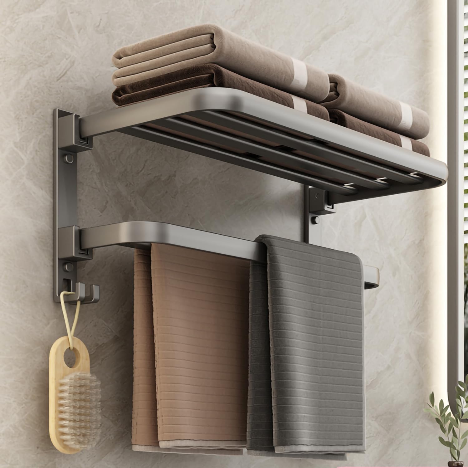 Amazon.co.jp: タオル掛け 2段式 タオルラック タオルハンガー上向き