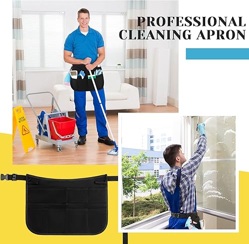 Miniatura 6 de Panitay 4 delantales de limpieza impermeables para herramientas de limpieza para mujeres con 9 bolsillos y cinturón ajustable
