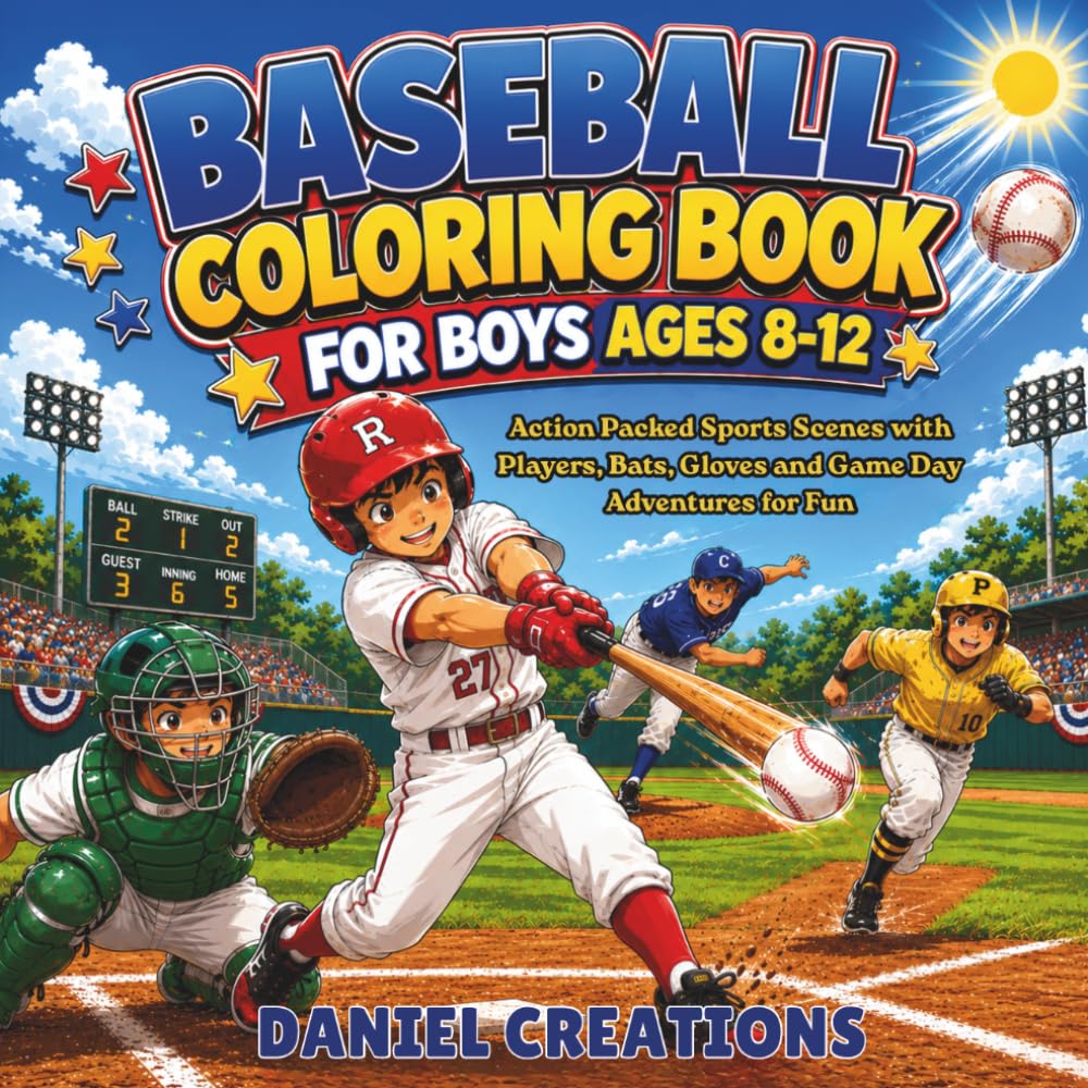 Baseball Coloring Book for Boys Ages 8-12: Action Packed Sports Scenes with Players, Bats, Gloves and Game Day Adventures for Fun