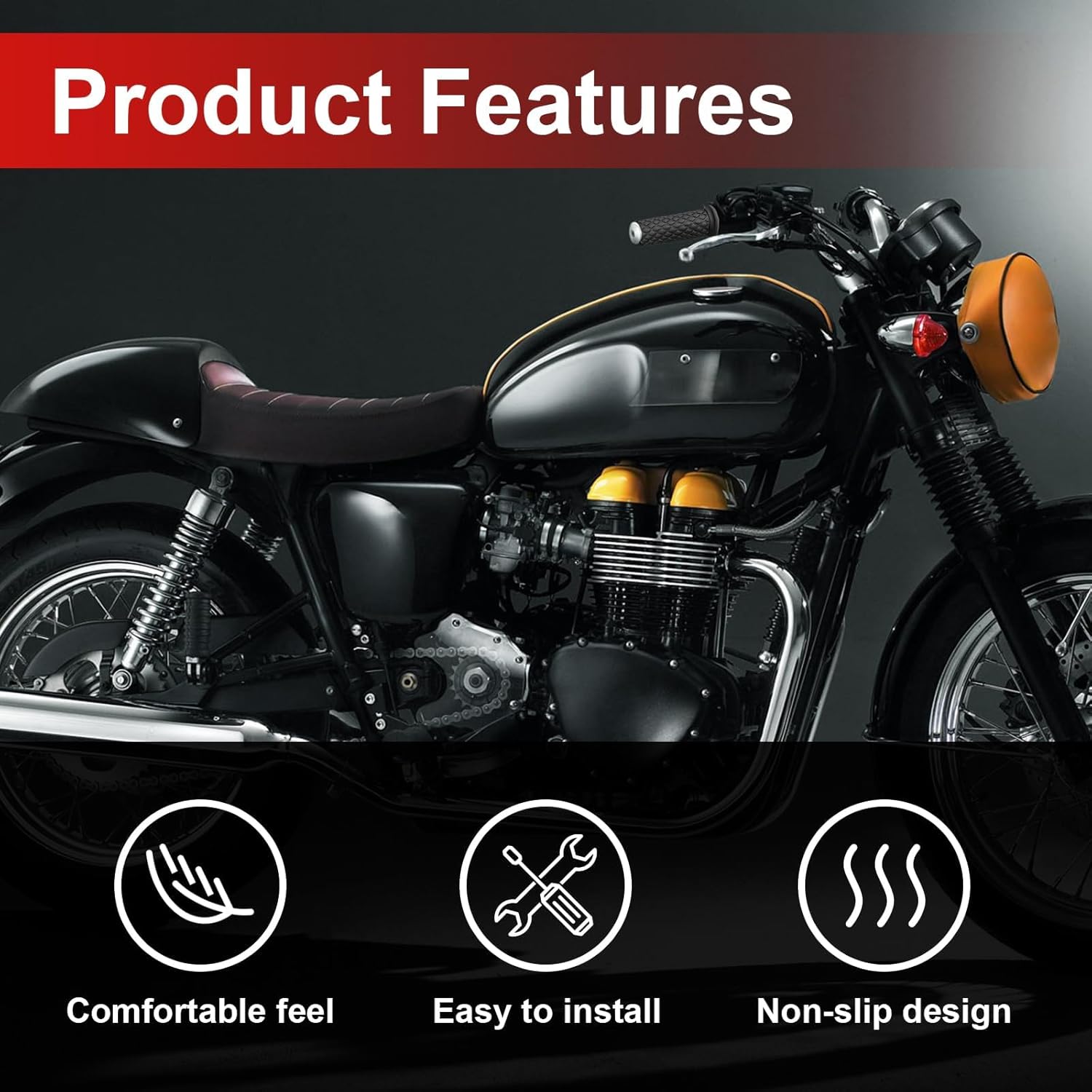 Motorcycle Hand Grips, 7/8" Vintage Non-Slip Rubber Handlebars, Soft Motorbike Thruster Grip for Hand Comfort, Universal Accessories for Motocross Scooter Dirt Bike