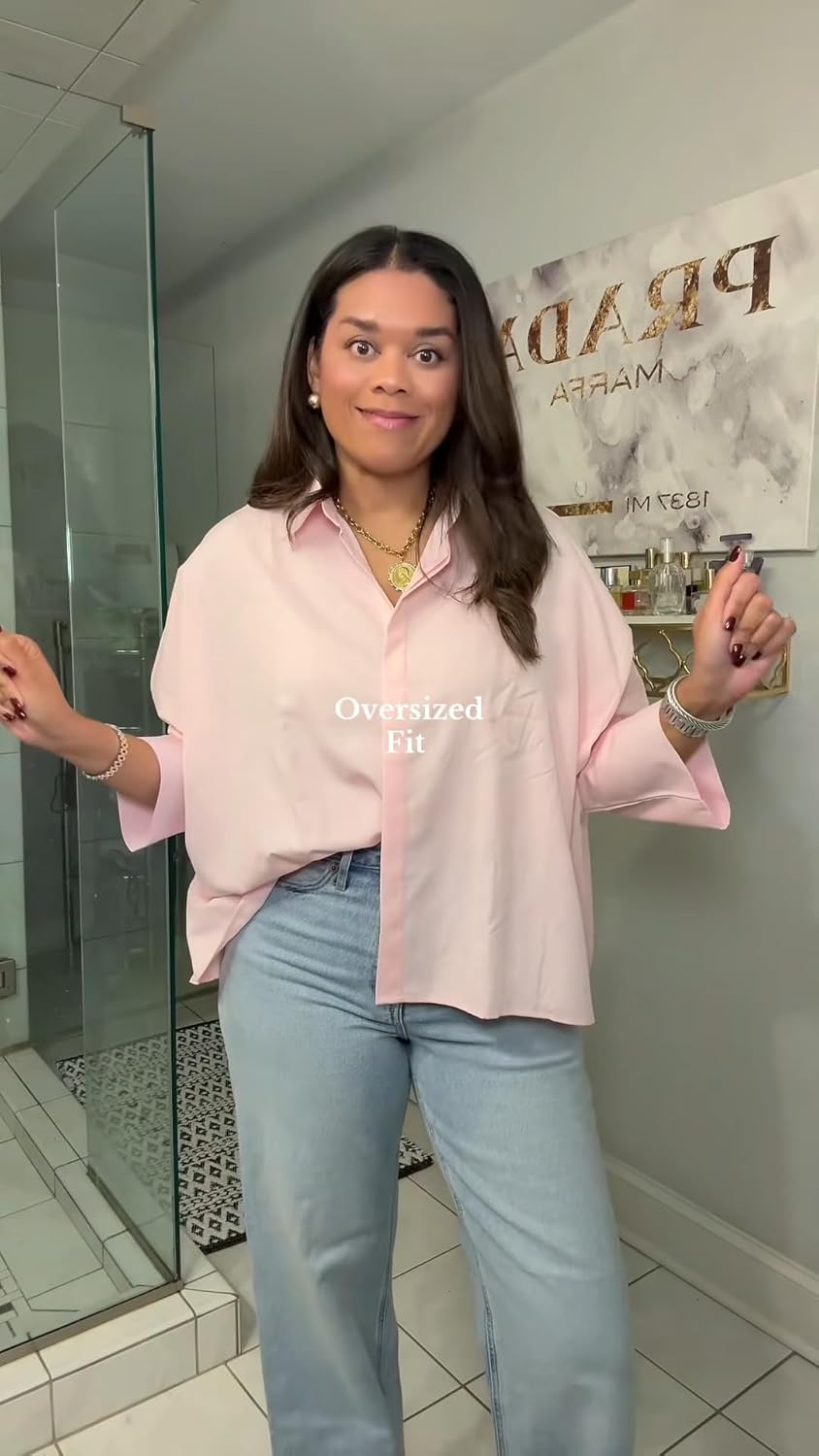 UOOZEE Womens Button Down Shirt Casual 3/4 Sleeve Loose Fit Collared Work Blouse Tops - Image 5