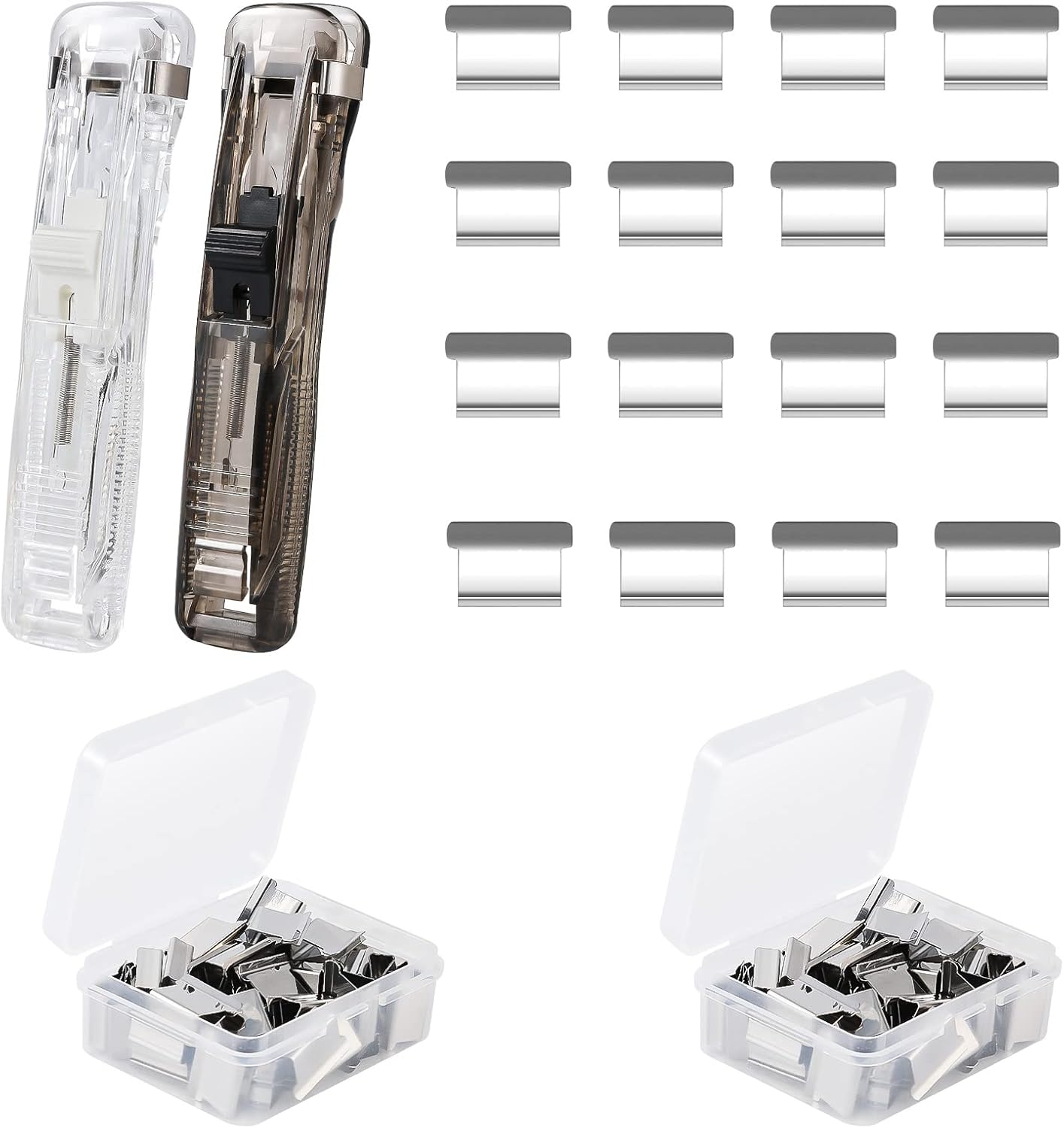 LUTER 2pcs Portable Push Staplers, Mini Reusable Binder Pack Clamp Dispenser, Desktop Stapler