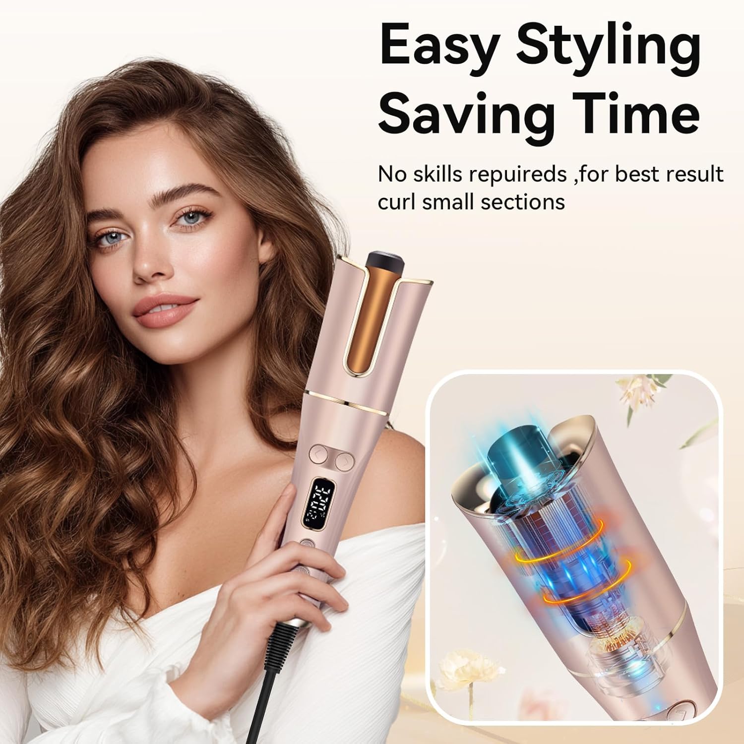 Automatic Curling Iron,Auto Hair Curler with LCD Display 4 Temps & 3 Timer,Rotating Curling Iron 1" Large Slot Dual Voltage Hair Curler,Auto Shut-Off Fast Heating Spin Iron for Hair Styling