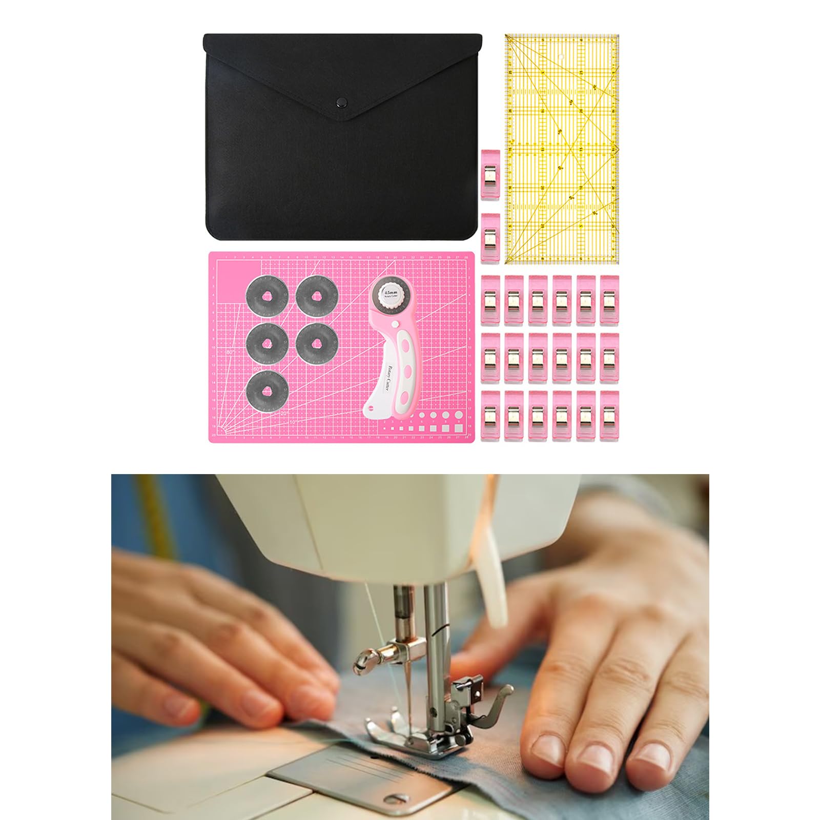 Rollschneider mit Sicherheitsverriegelung, Set inklusive extra Ersatzschaufeln, Rollschneider, 45 mm, Rollschneider für Stoff-Rollschneider, Set für Stoff-Rotationsschneider, Werkzeug-Kits