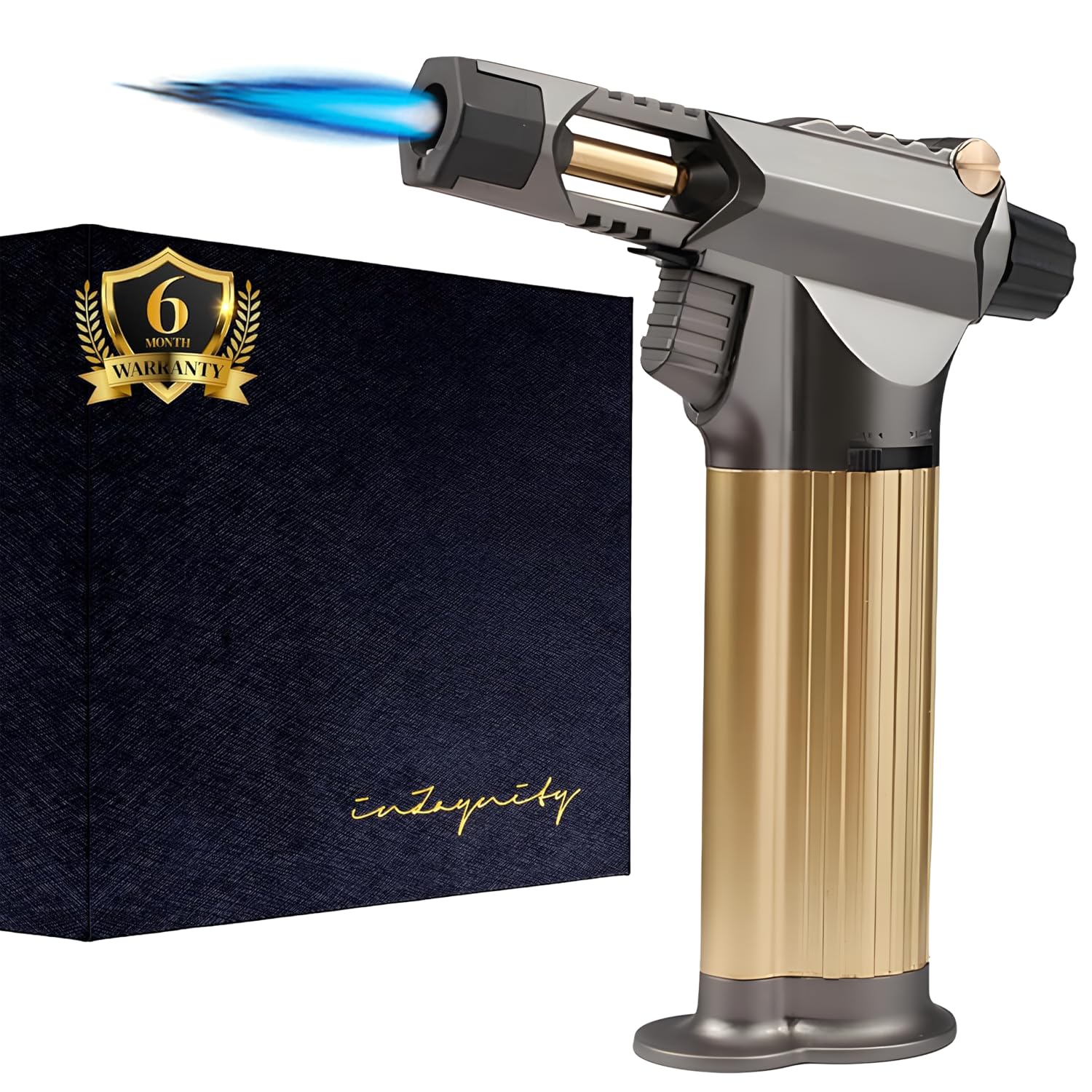 Butane Torch Lighter - "The Beast" - Refillable Kitchen Torch with Safety Lock & Adjustable Flame - Butane Blow Torch Lighter for Creme Brulee, Welding, Soldering & Cooking (Gold Gun)