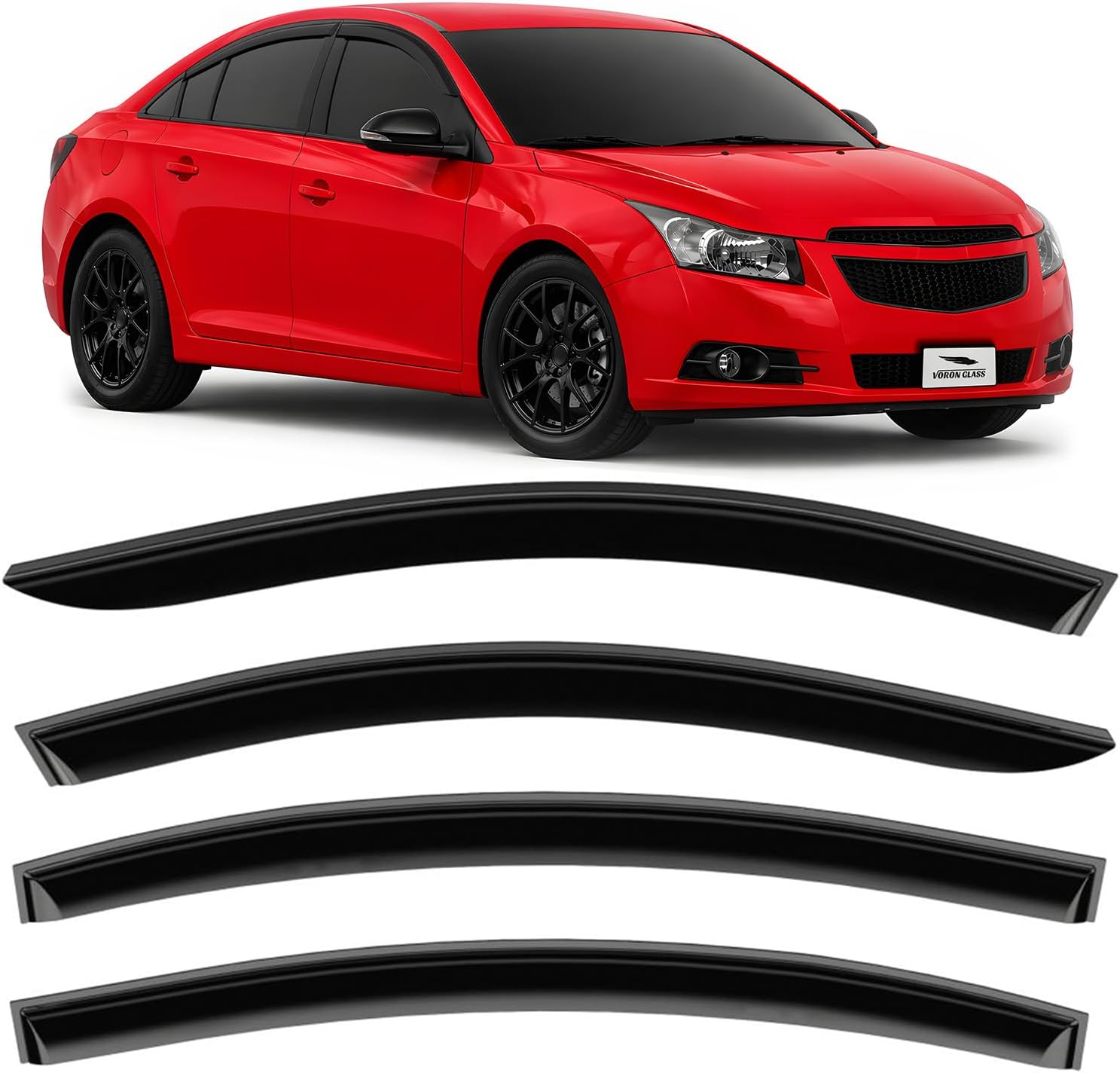 Voron Glass Tape-on Extra Durable Rain Guards for ChevyCruze 2011-2015 Sedan, Window Deflectors, Vent Window Visors, 4 Pieces - 100326