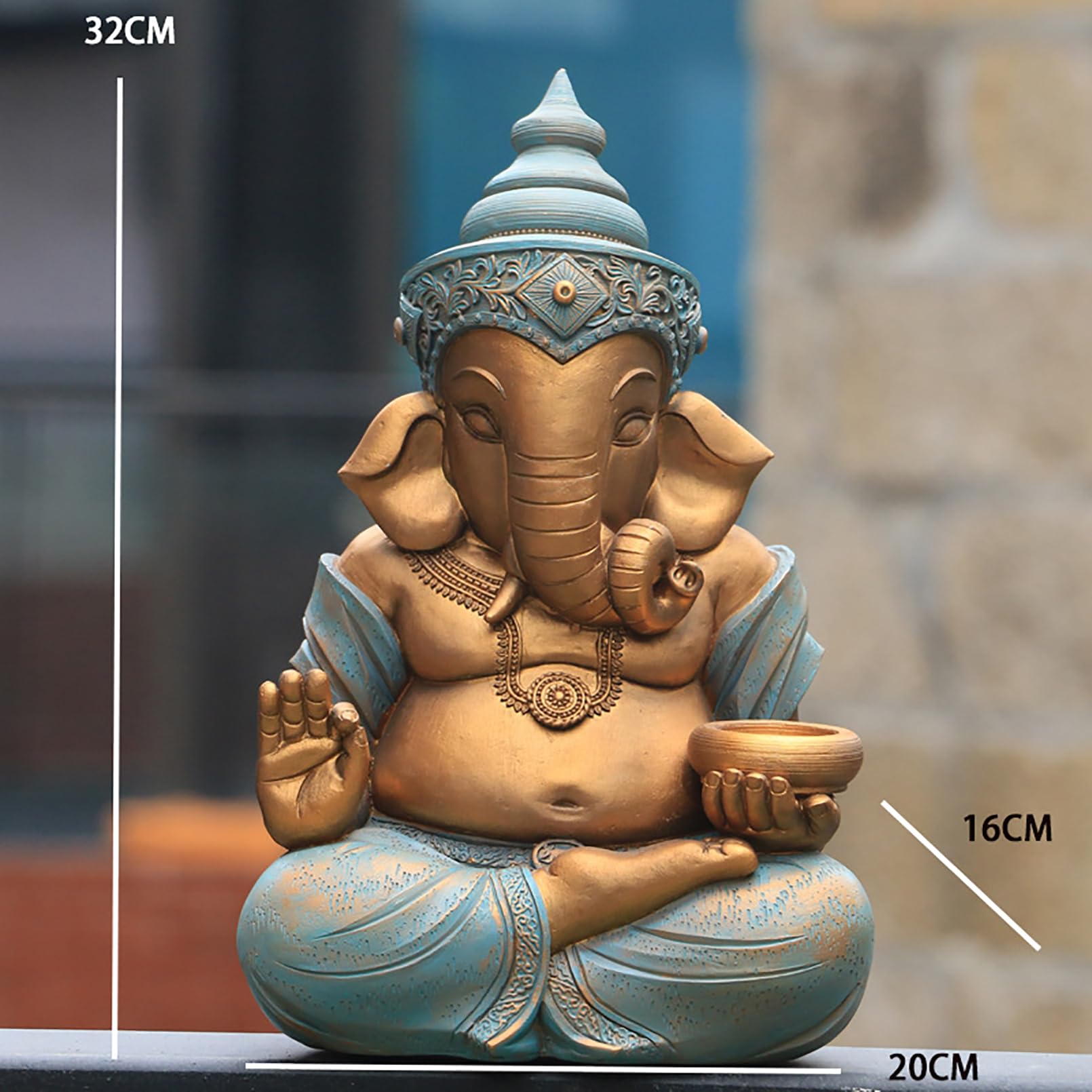 Ganesha Figur groß 32cm Ganesha Buddha Statue Gartendeko für draußen,Ganesh Elefantengott Figur,Zen Buddha Deko Hindu Elefant Statue Buddha Skulptur deko für Garten,Balkon,Heimdekoration Geschenk，XL