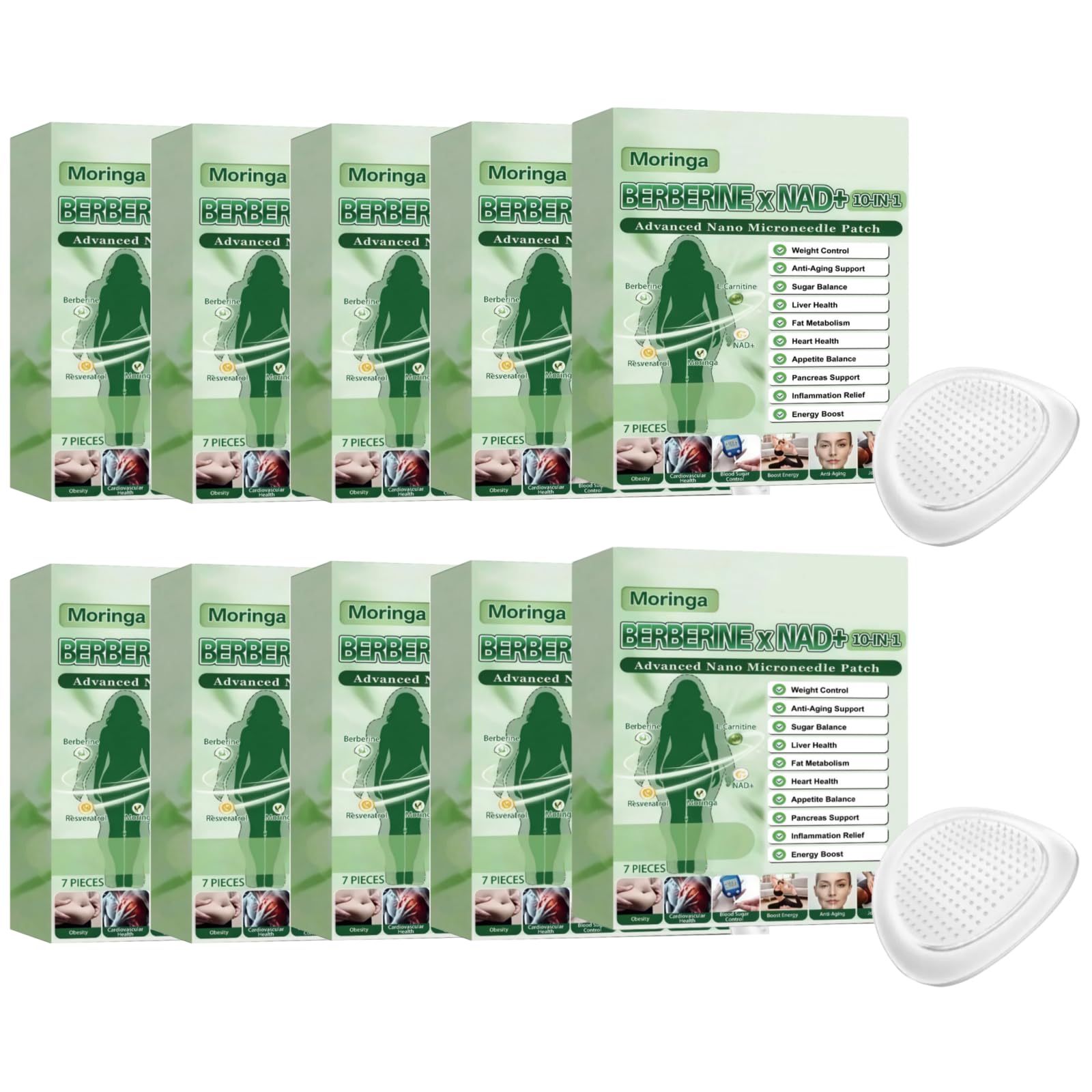 Moringa Seed x Berberine Nano-Microneedle Slimming Patches, ingredienti naturali, facili da usare, invisibili sotto clothing, adatti per uomini e donne.