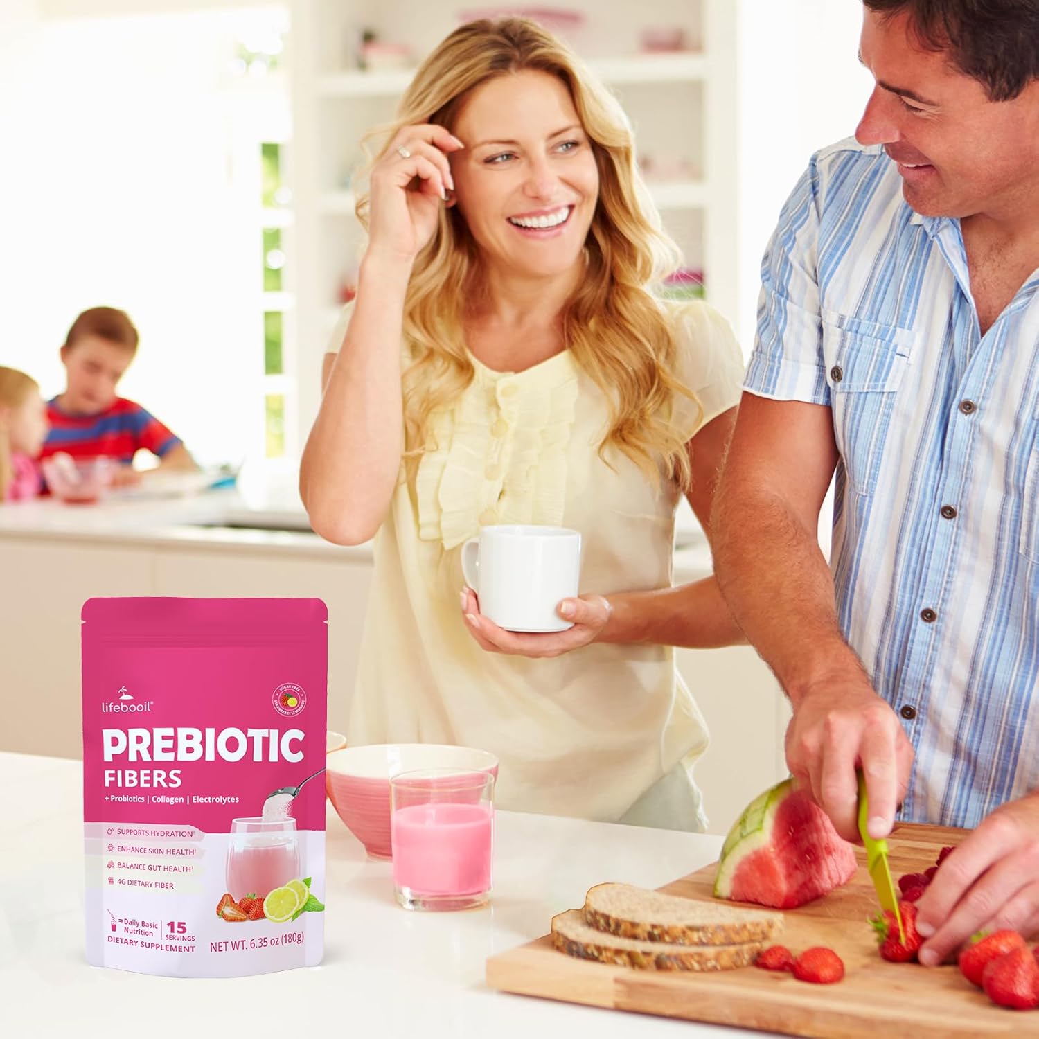 Daily Fiber Supplement for Women&Men, Fiber Powder with Probiotics, Collagen & Electrolytes- Supports Digestive & Gut Health, Bloating Relief | Sugar Free, Vegan, Strawberry Lemon Flavor, 15 Servings - Image 6