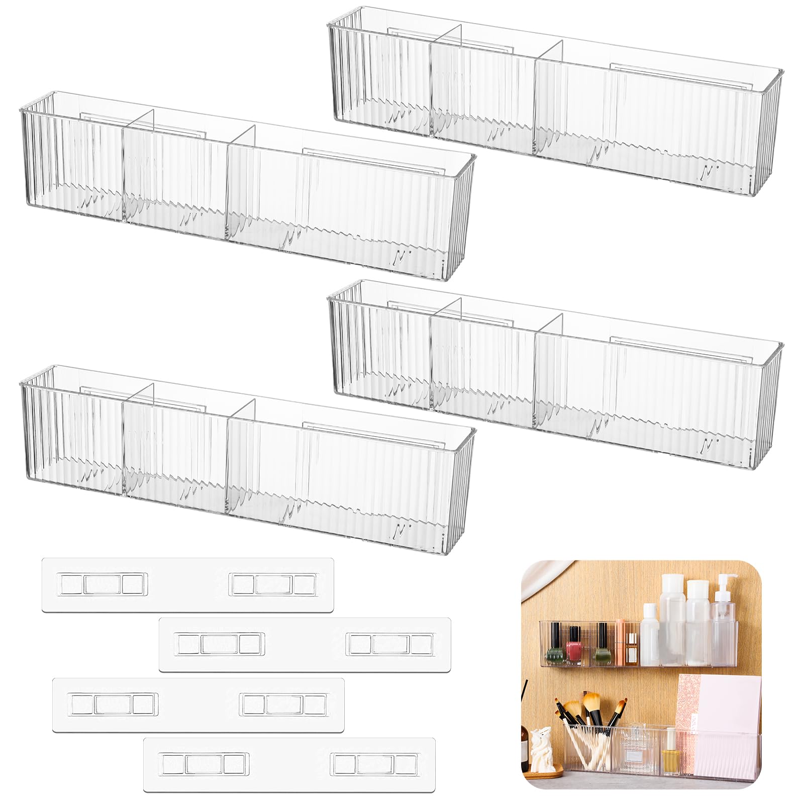 Briwooody 4 Pack Bathroom Wall Makeup Organizer Plastic Wall Mount Storage Organizer Clear No Drilling Hang Walls Adhesive