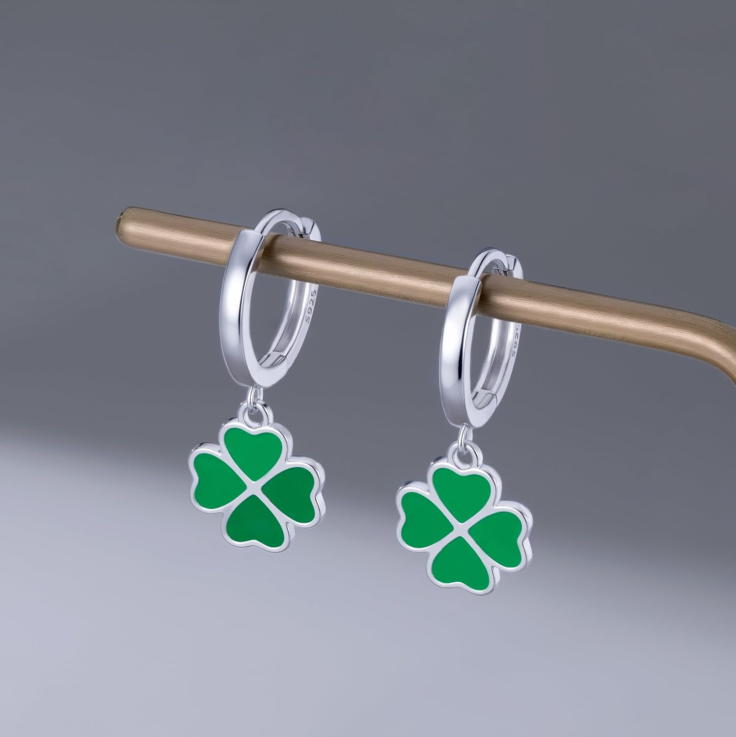 SLUYNZ Solid 925 Sterling Silver Green Clover Earrings Hoop for Women Teen Girls Love Four Leaf Clover Hoop Earrings Huggie for Spring Summer
