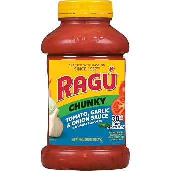 Ragu Chunky Tomato, Garlic and Onion Pasta Sauce, Made with Olive Oil, Diced Tomatoes, Delicious Garlic and Onions, and Italian Herbs and Spices, 45 OZ