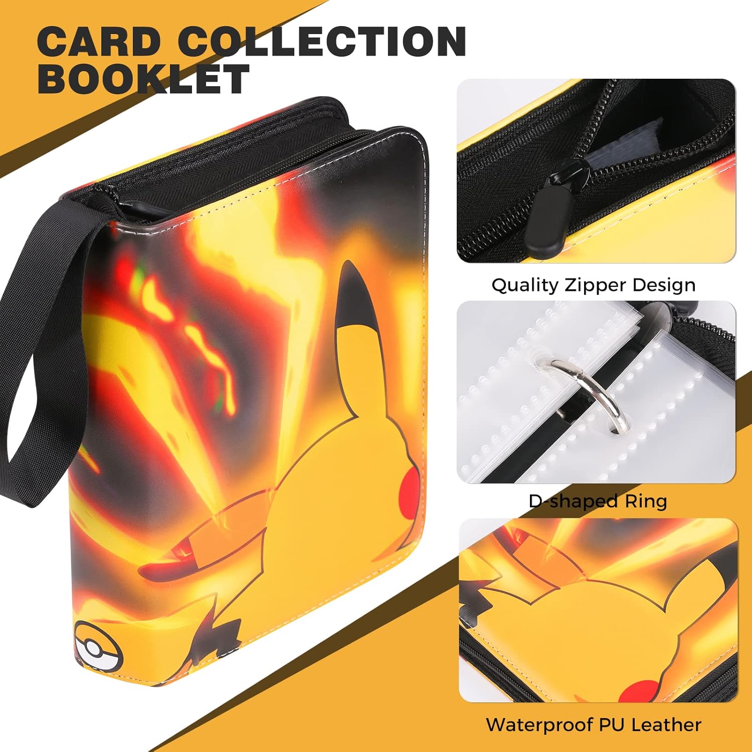 Trading Card Binder 4 Pocket 400 Cards, Game Cards Binder with 50 Removable Sleeves, 3-Ring Card Collector Album Holder for Most Standard Size Cards, Trading Card Games Collection Binder Case Book : Toys & Games