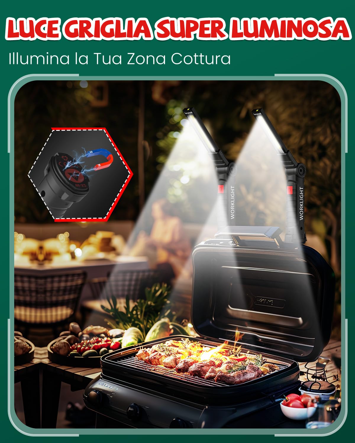 Coquimbo Regalo Uomo Torcia LED Lampada da Lavoro USB Ricaricabile COB Lampade di Ispezione Pieghevole con Base Magnetica e Gancio per Auto/Campeggio/Home e di Emergenza Uso (2 Pezzi)