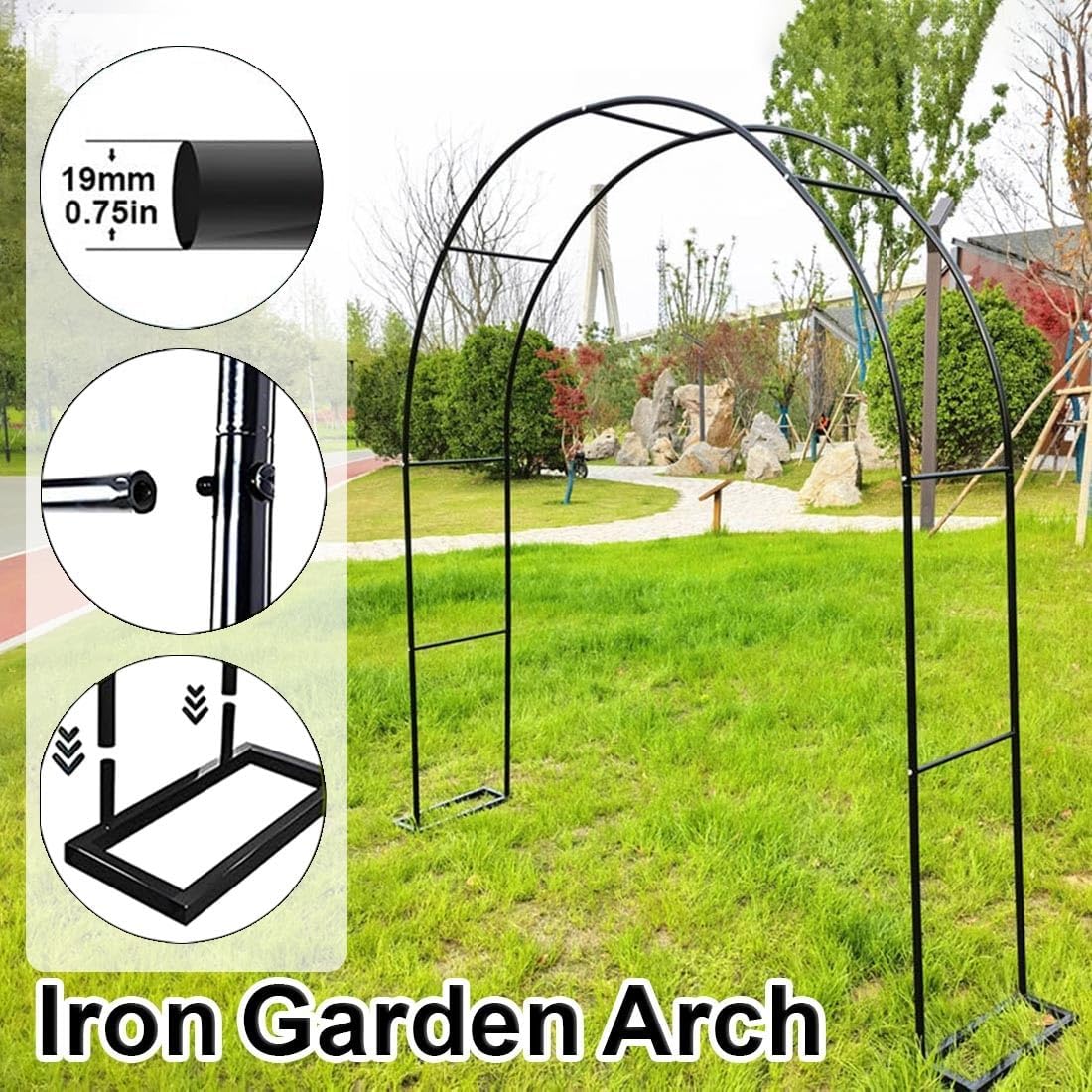 Garden Arch Trellis,Black Metal Arbor Arch Heavy Duty Steel Frame Support Arches for Climbing Plants,Green/White/Brown Outdoor Decoration Arch Wide 31" 47" 55" 63" 102" 110"(Black,L31 xW16 xH79)