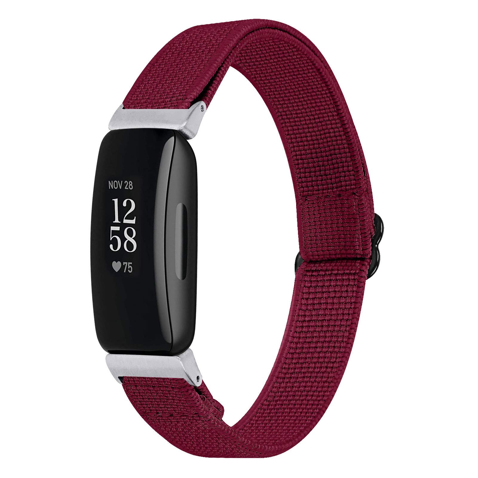 BabyValley Band Compatible with Fitbit Inspire 2 Nylon Wristband Stretchy Sport Scrunchie Fabric Bracelet Replacement Strap for Inspire 2 Tracker (Wine Red)