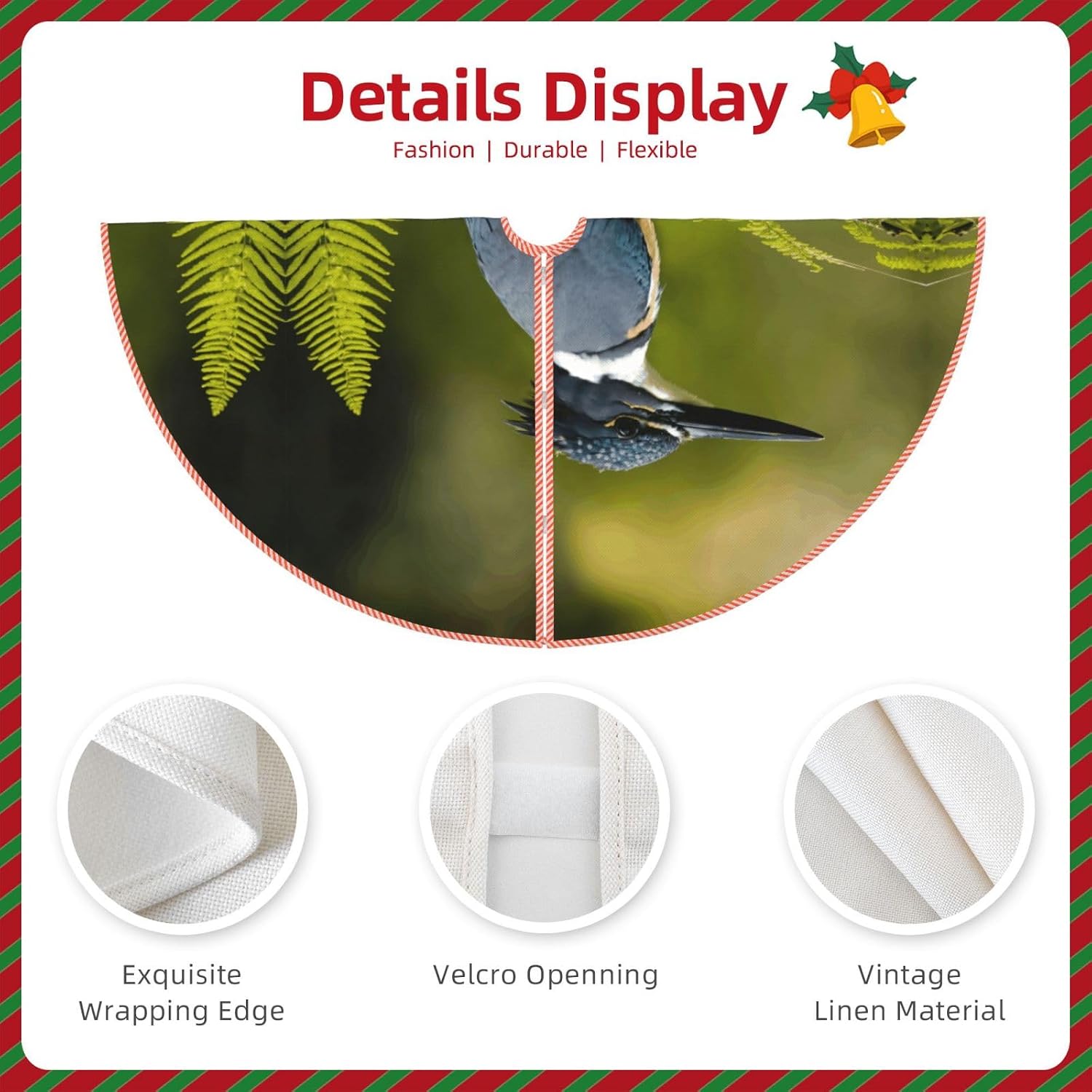 Cute Bird Print Christmas Tree Skirt Xmas Tree mat,Decoration for Xmas Holiday Party Supplies