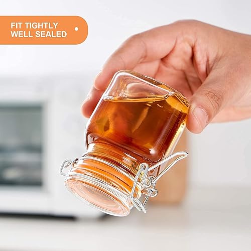 Miniatura 6 de Homelike Style Tarros de especias de vidrio pequeños de 3.4 onzas, mini botellas de especias de vidrio cuadradas vacías con tapas herméticas